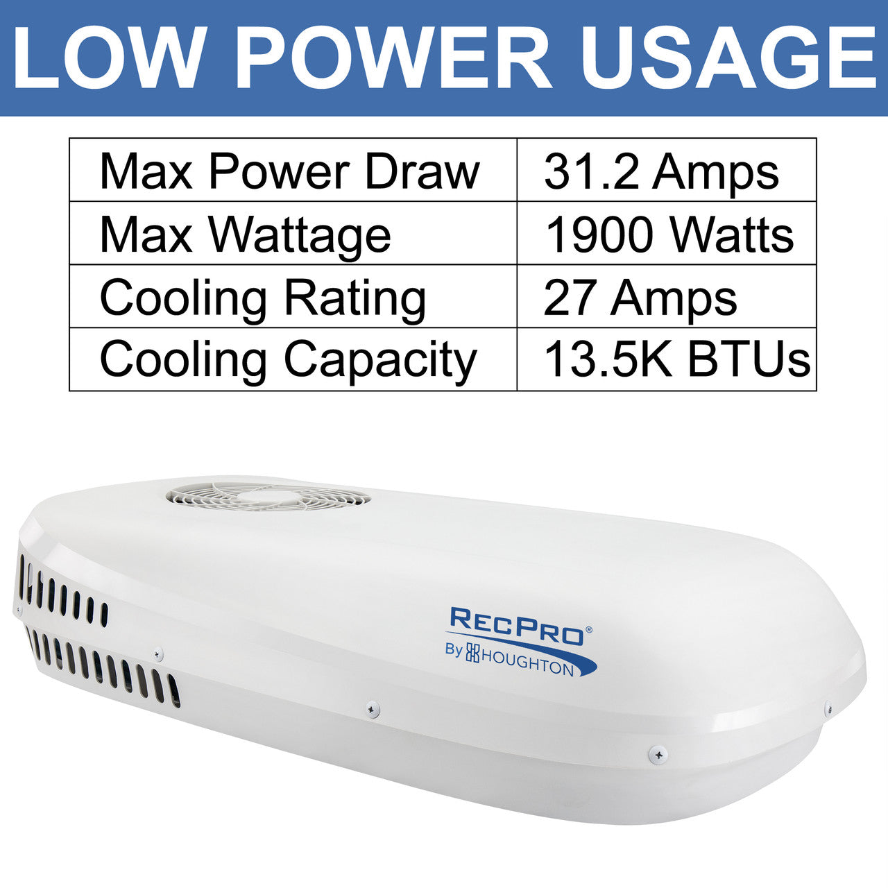 RecPro RV 48V 13.5K Air Conditioner with Heat Pump | Non-Ducted | Low Profile | Remote