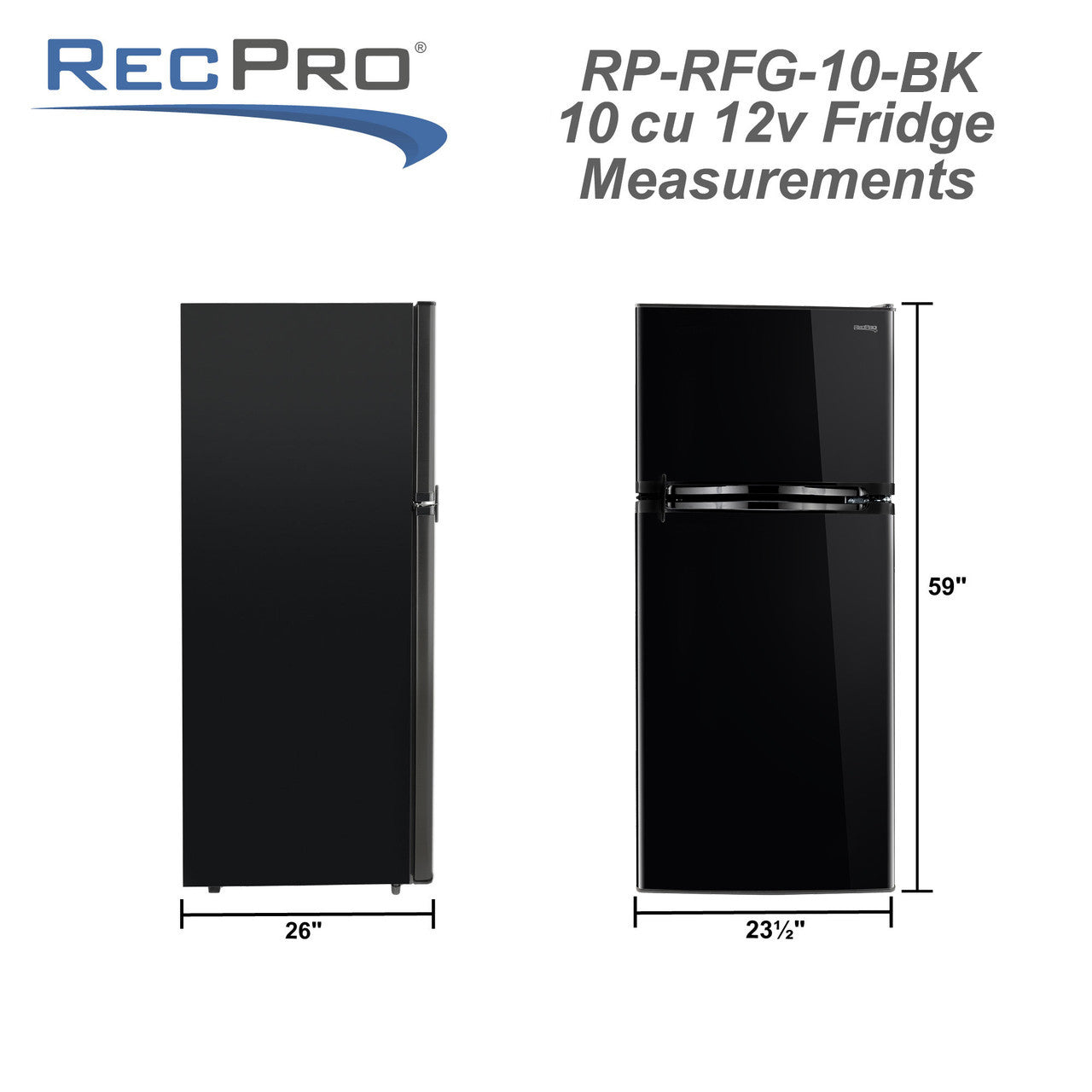 RecPro RV Refrigerator | 12 V | 10 Cubic Feet | Black
