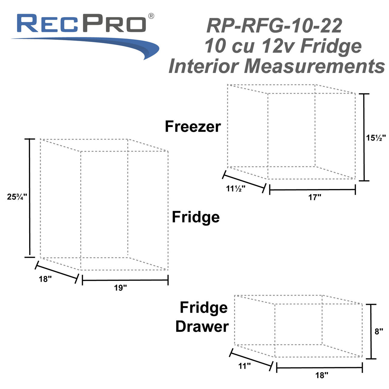 RecPro RV Refrigerator | 12 V | 10 Cubic Feet | Black