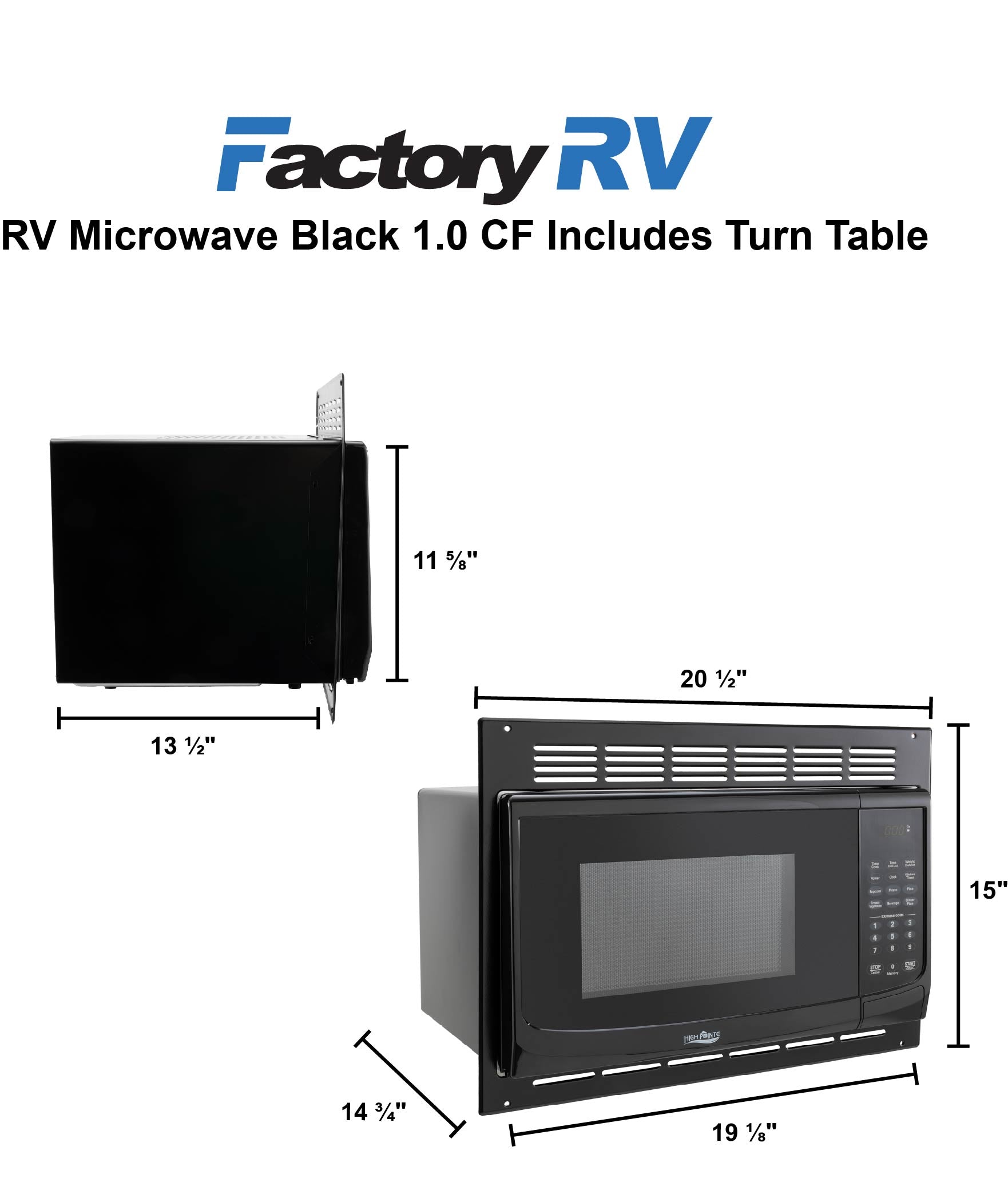 High Pointe RV Microwave 1.0 CF. | Black | Includes Turn Table