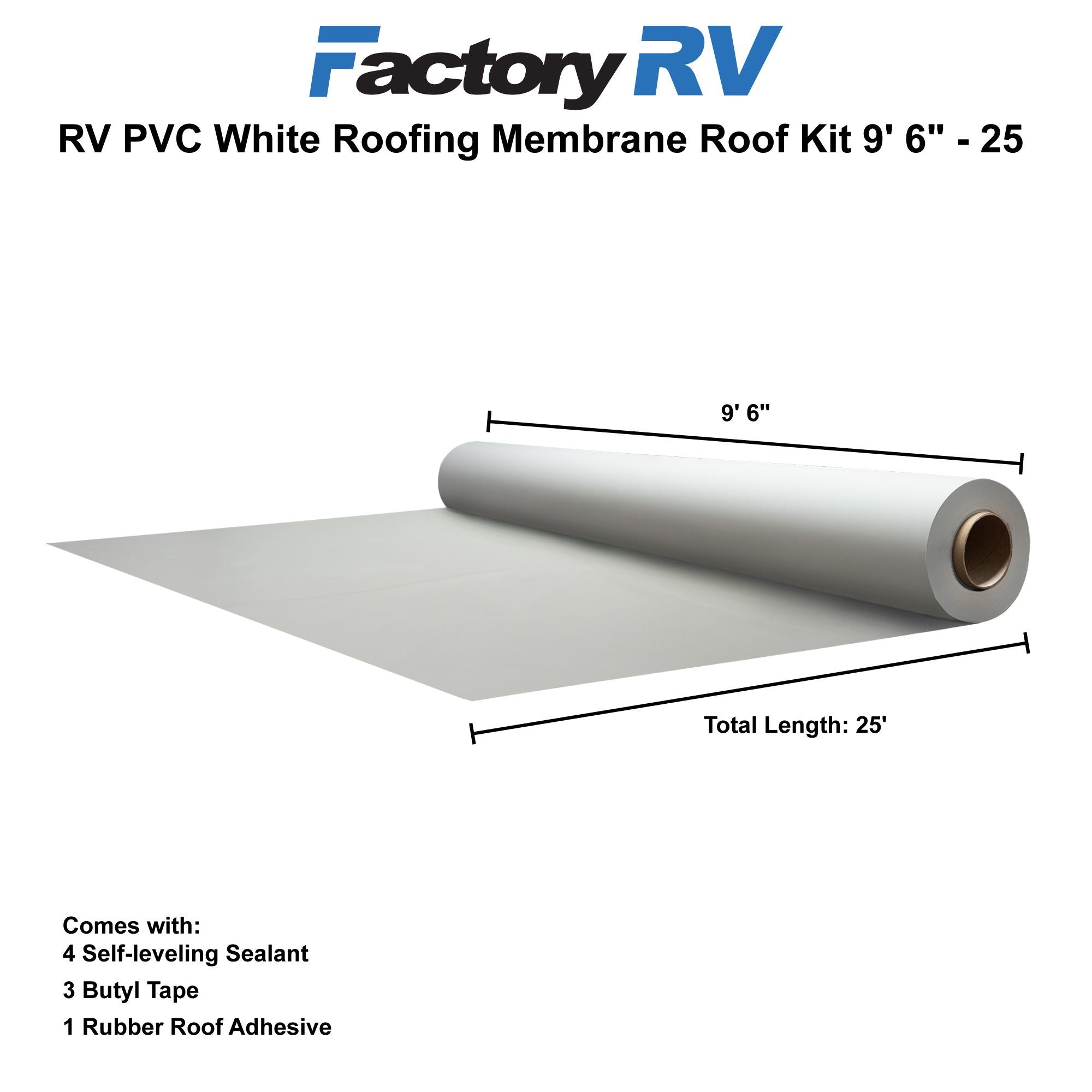 RV Roof Sealant Kit | 9'6" PVC Membrane & White Sealant
