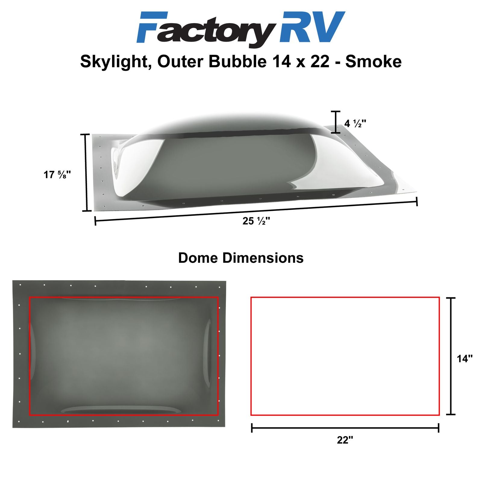 RV 14" x 22" Skylight | Outer Bubble Smoke