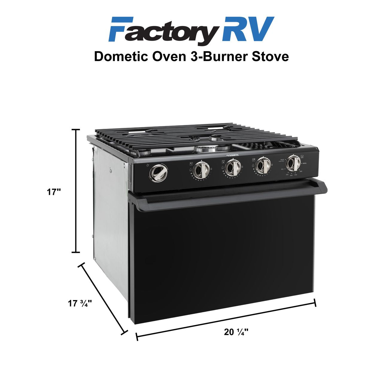Dometic RV Oven 3-Burner Stove with Range 17" Tall | Black
