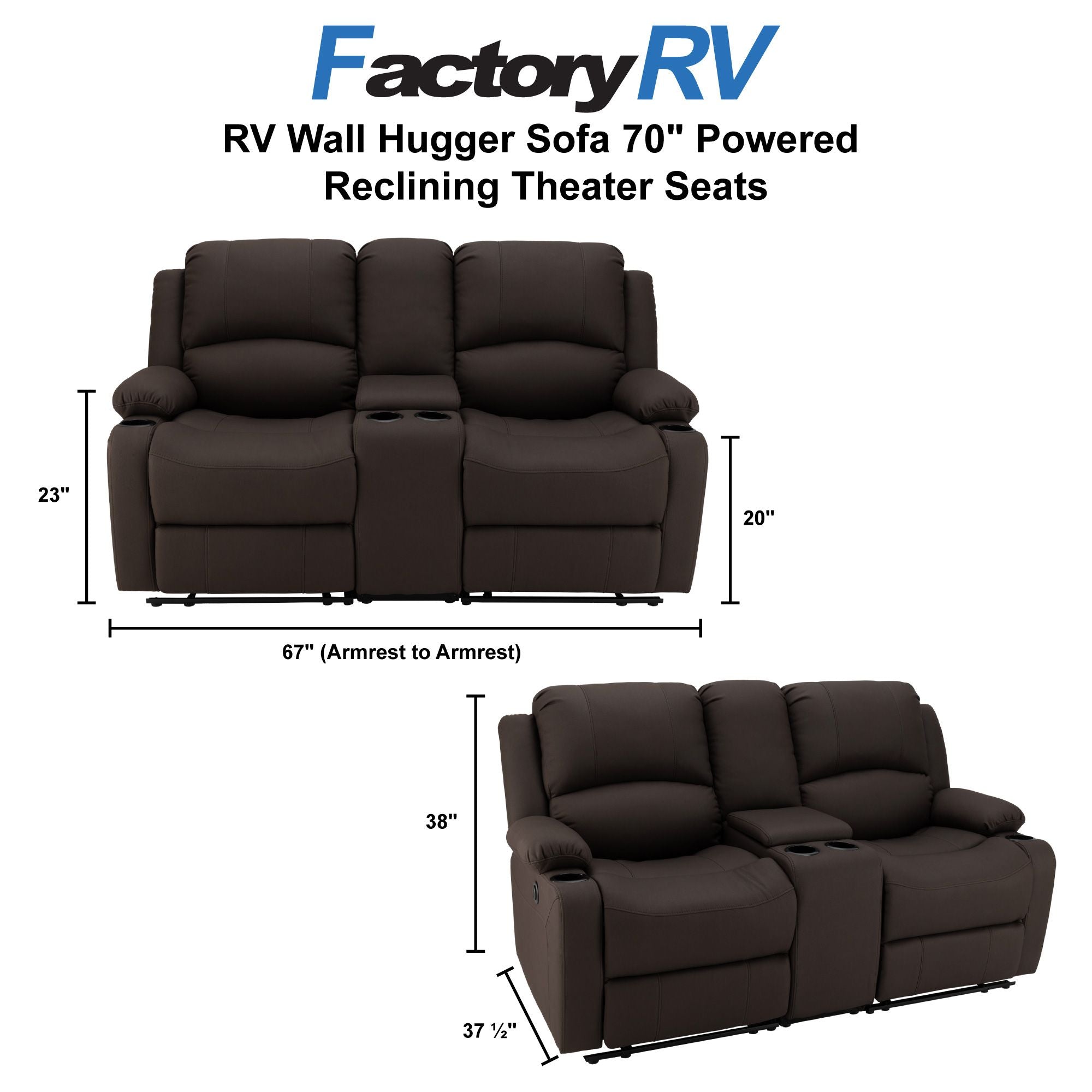 RV Wall Hugger Sofa 70" Powered Reclining Theater Seats
