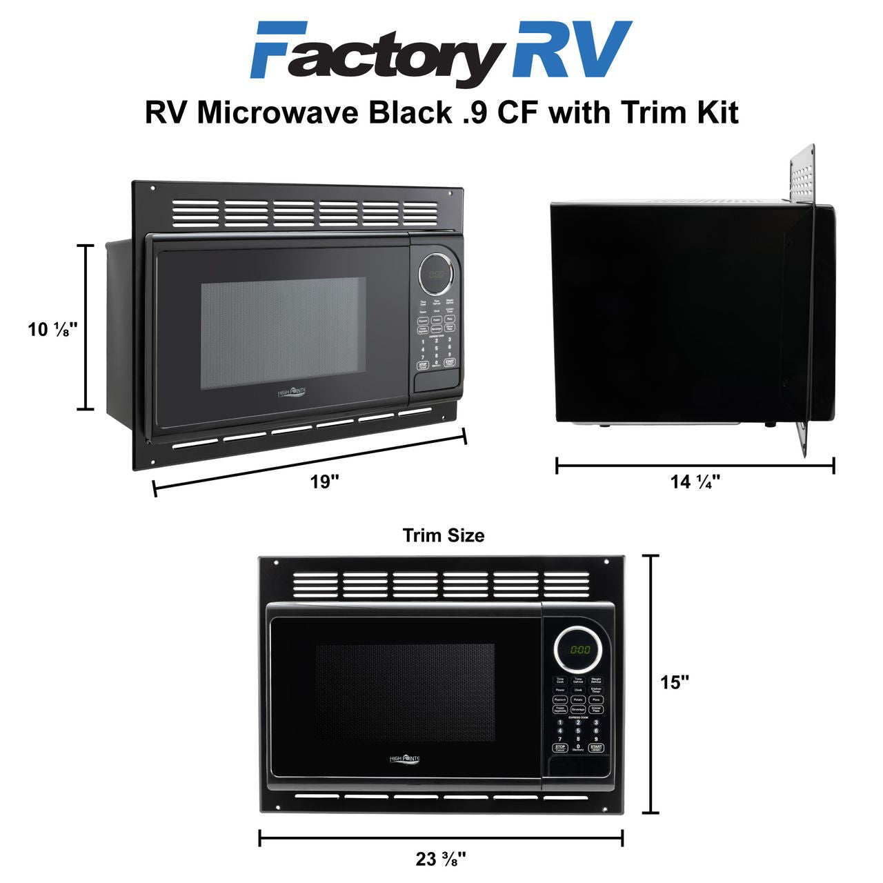 High Pointe RV Microwave .9 CF | Black | Includes Trim Kit
