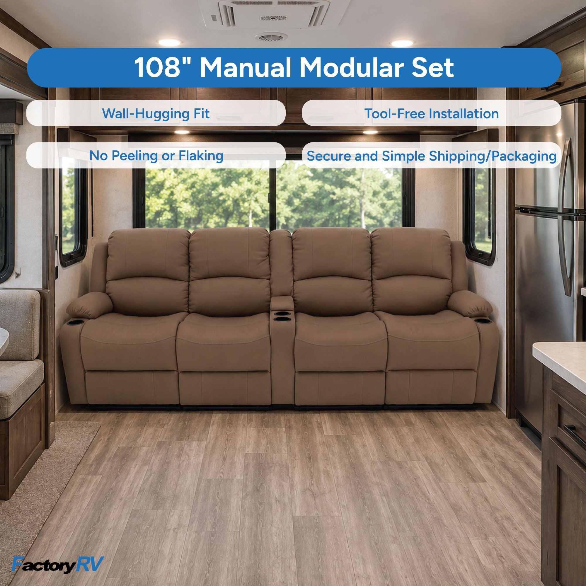 RV Wall Hugger Sofa 108" Manual Reclining Theater Seats