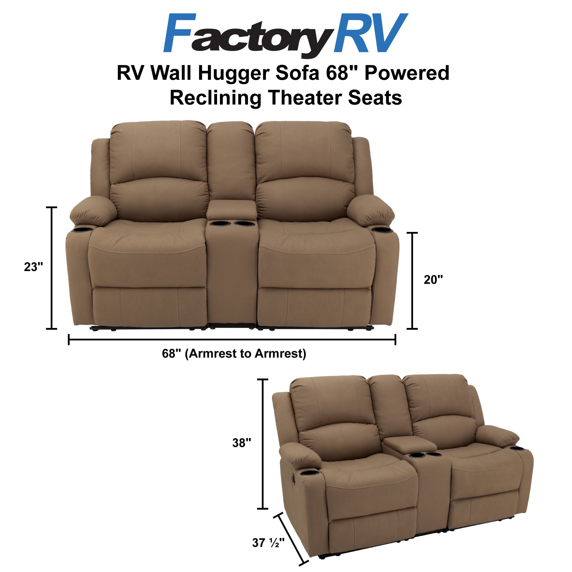 RV Wall Hugger Sofa 68" Powered Reclining Theater Seats
