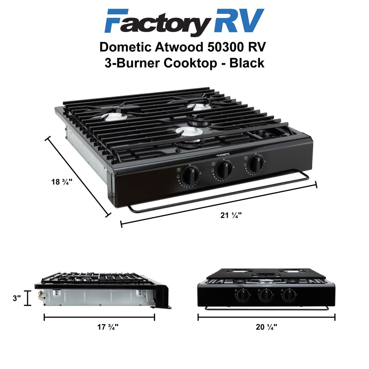 Dometic RV 3-Burner Gas Cooktop | Black
