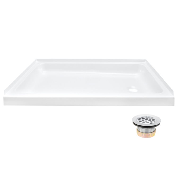 RV Shower Pan 32" x 24" x 5" Right with Drain | White