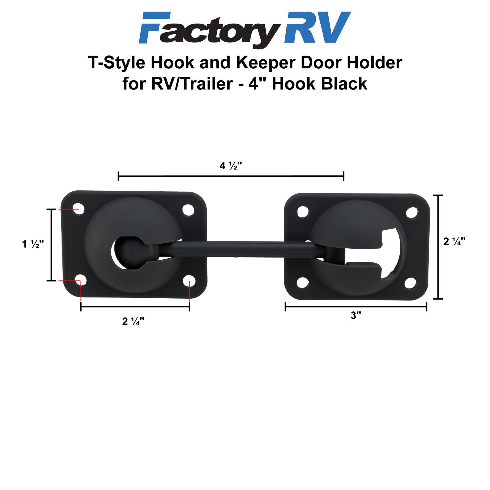 RV T-Style Door Latch | 4" Hook | Black
