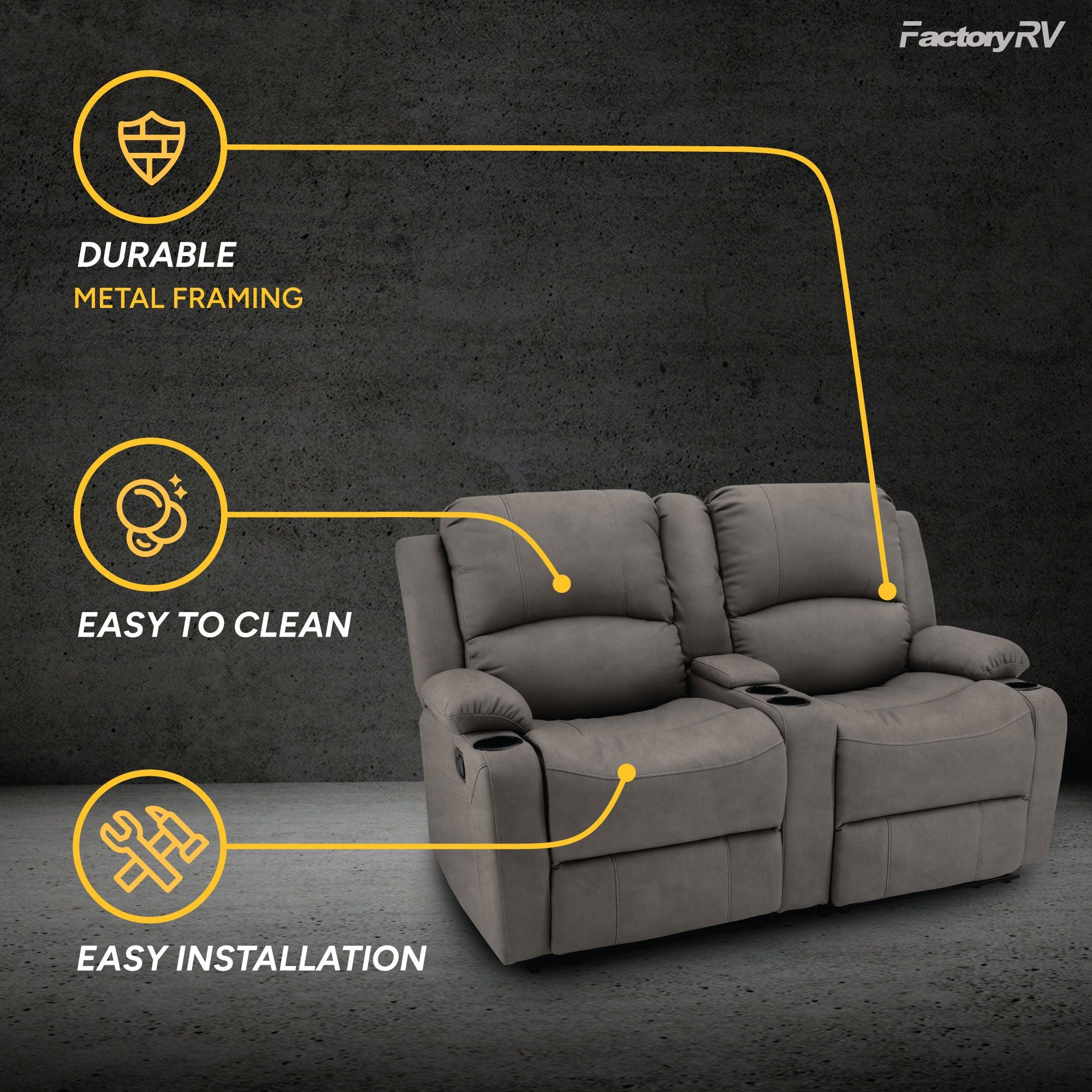 RV Wall Hugger Sofa 64" Manual Reclining Theater Seats