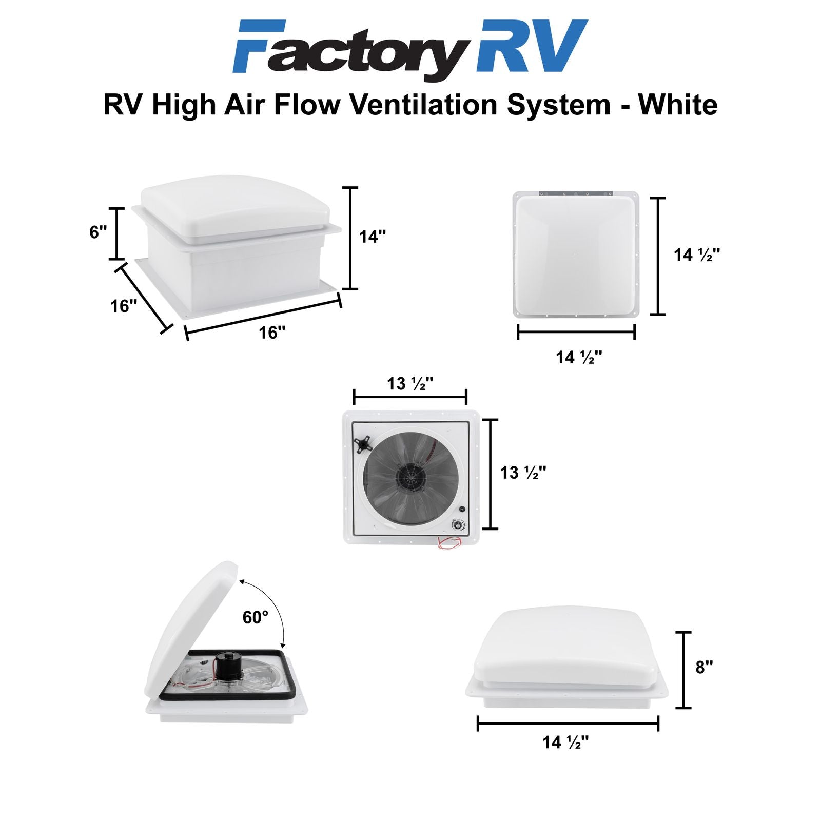 Heng's RV Roof Vent | High Air Flow Ventilation System | White