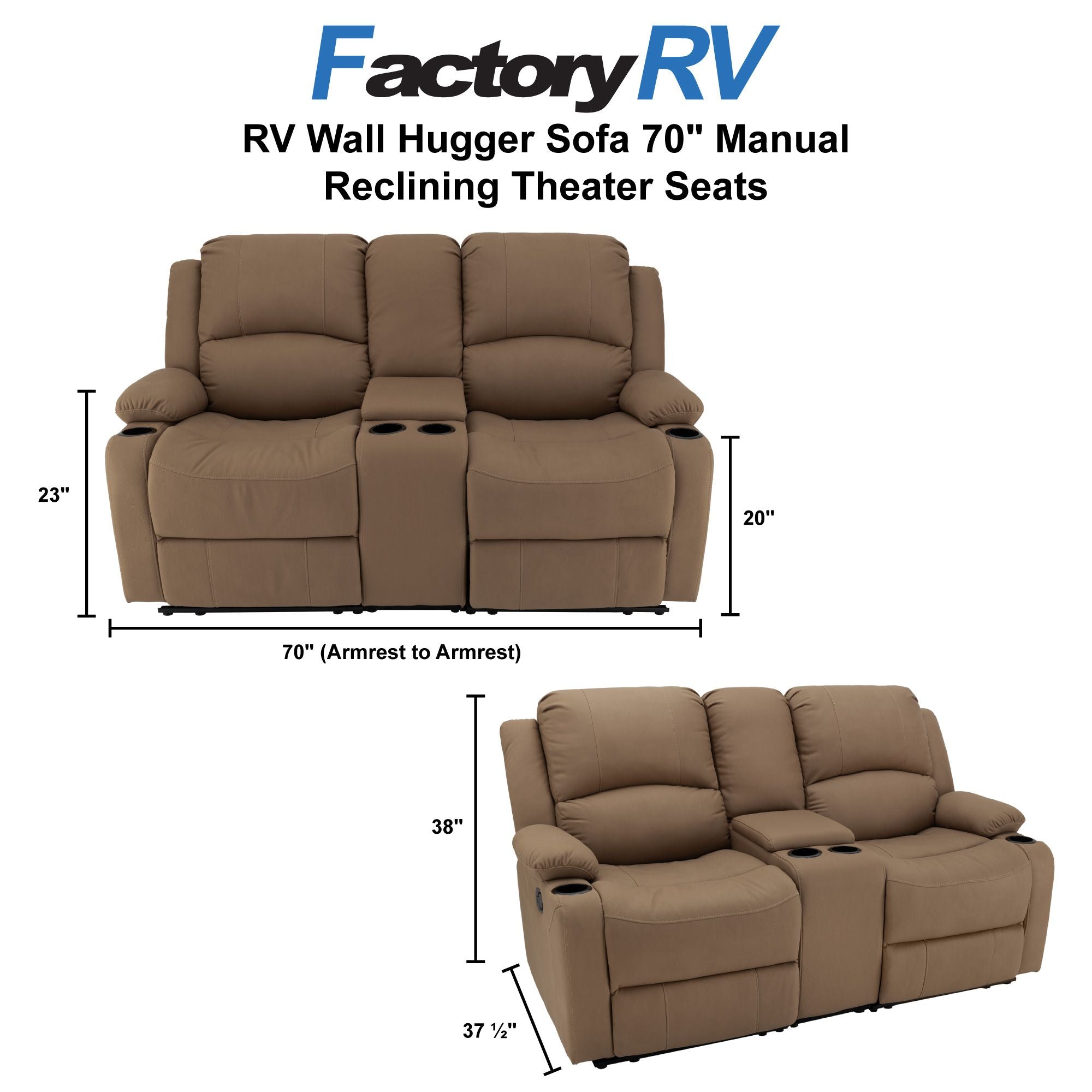RV Wall Hugger Sofa 70" Manual Reclining Theater Seats