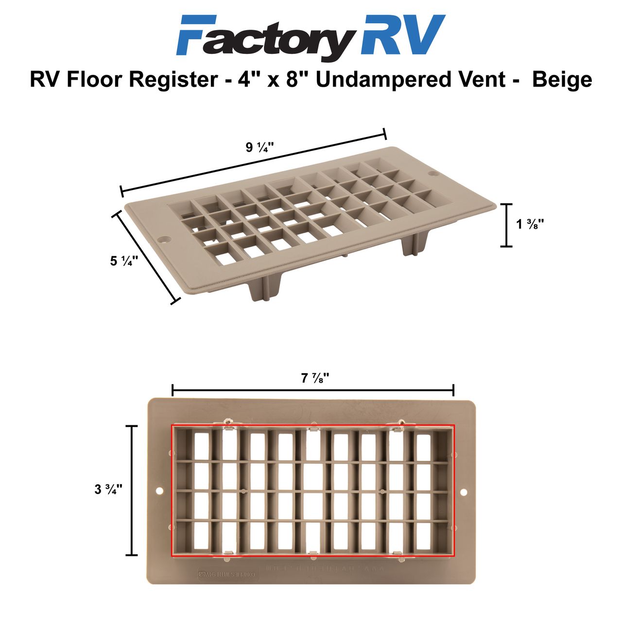 RV Floor Register | Undampered Vent | 4" x 8"