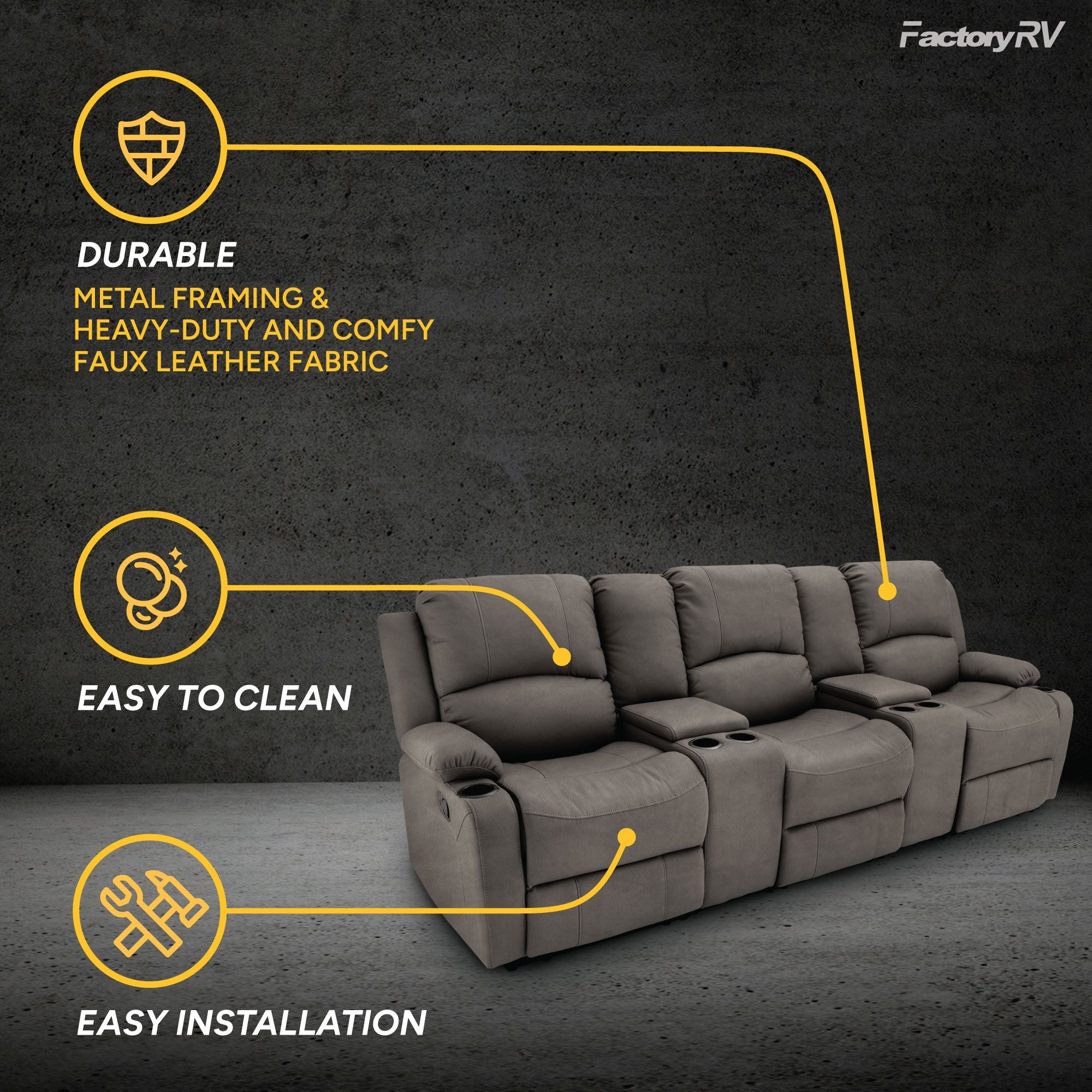 RV Wall Hugger Sofa 105" Manual Reclining Theater Seats