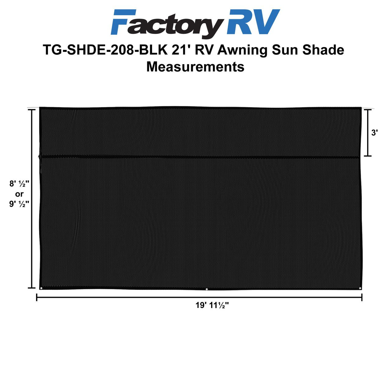 RV 21' Awning Shade Kit | 8' & 9' Drop | 19'11½" Width