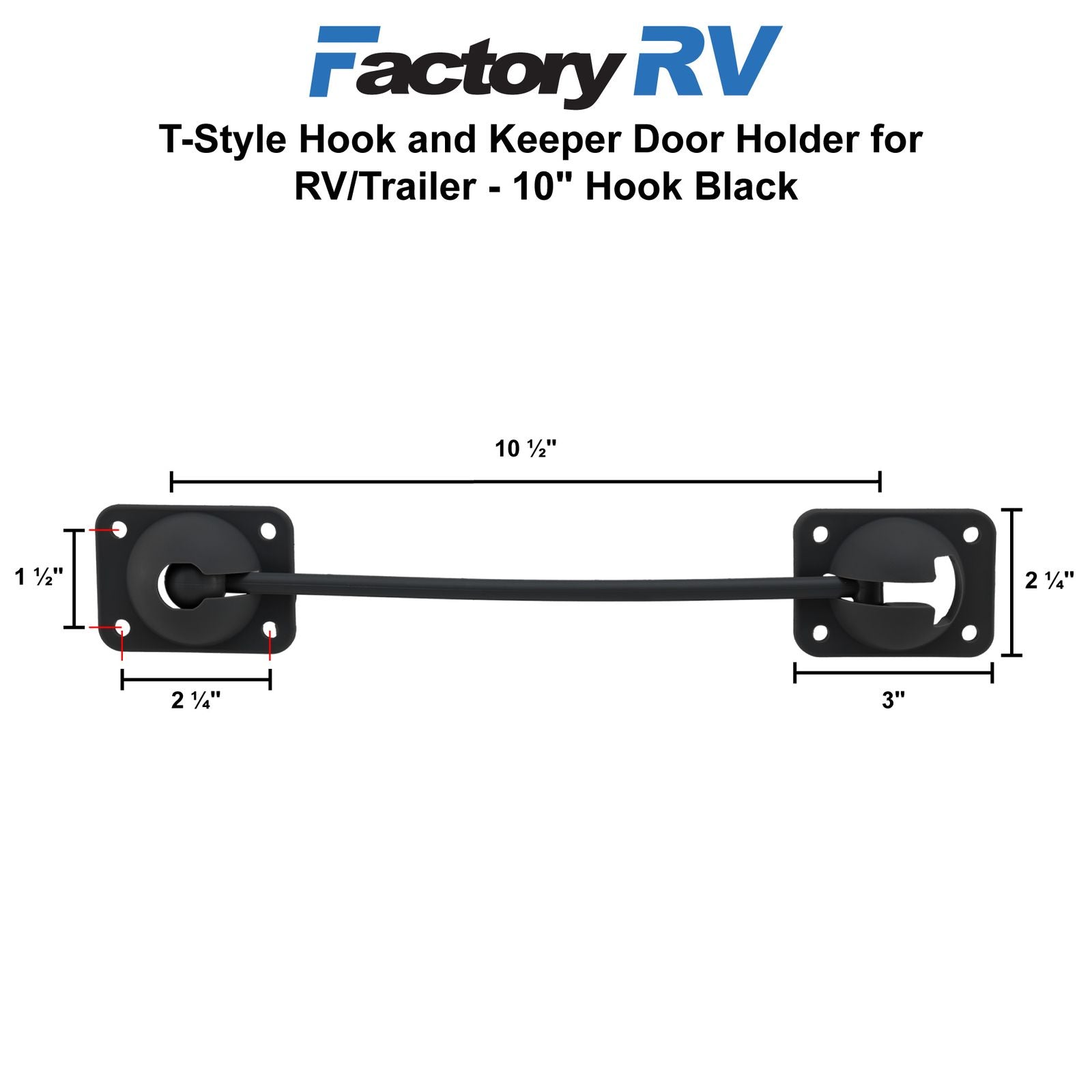 RV T-Style Door Latch | 10" Hook | Black