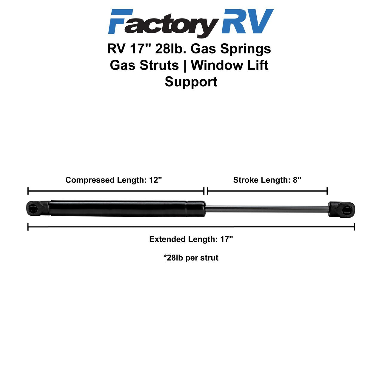 Suspa RV Gas Struts | Gas Springs | 17" 28lb. | 2 Pack