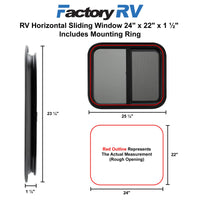 RV Horizontal Sliding Window 24" X 22" X 1½" Includes Mounting Ring