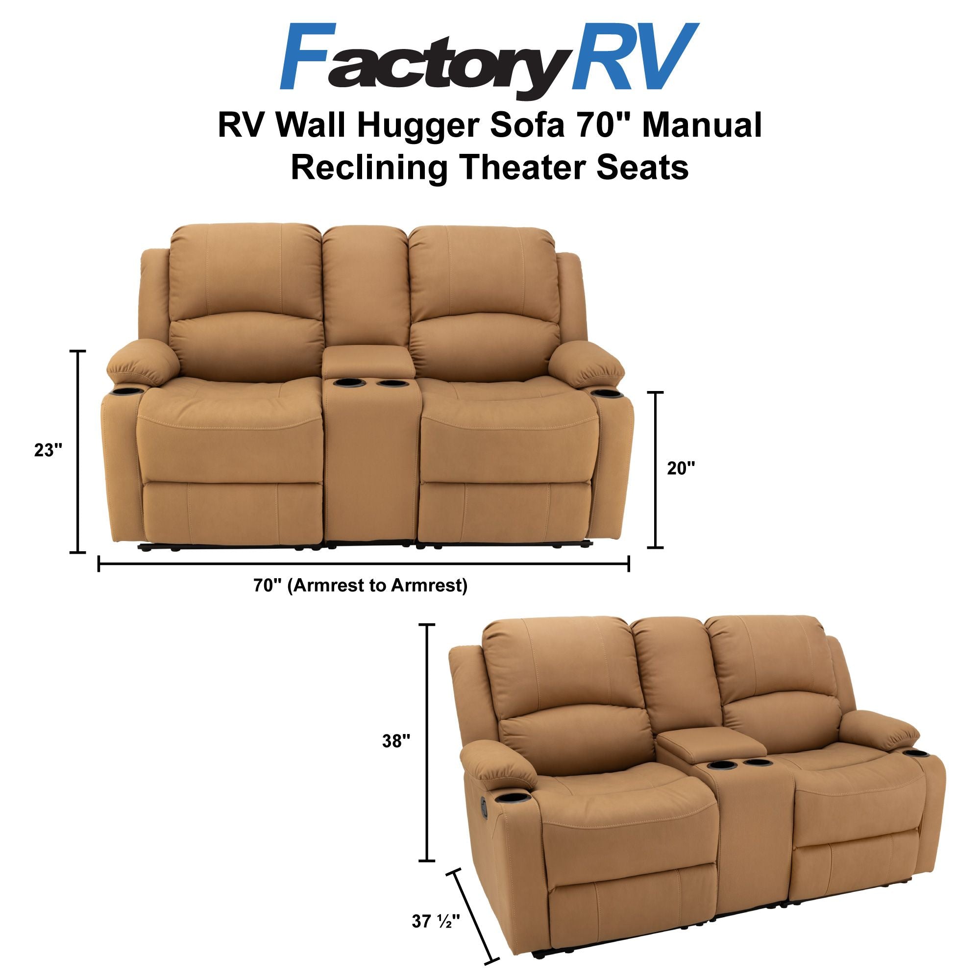 RV Wall Hugger Sofa 70" Manual Reclining Theater Seats