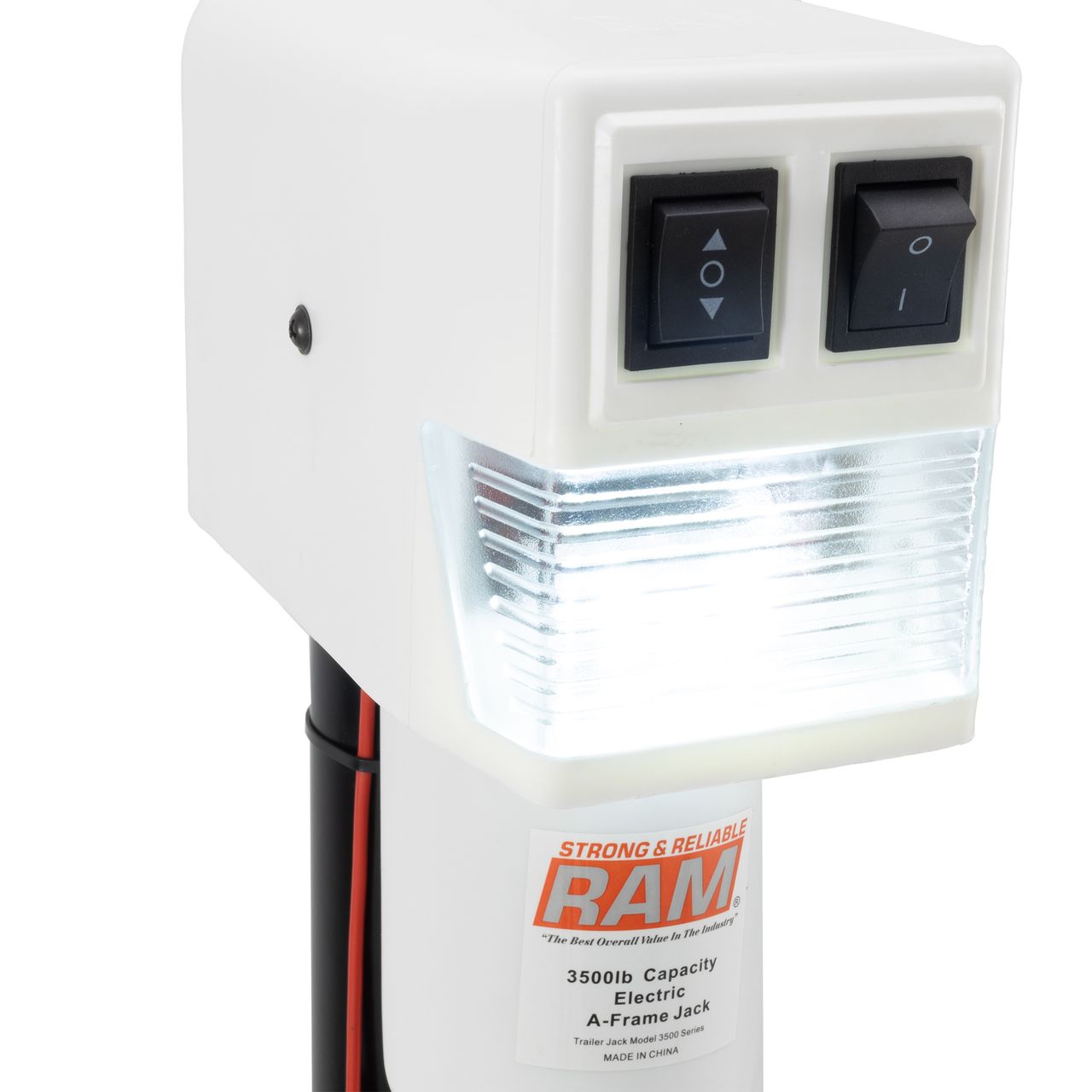 RAM Electric RV Trailer Jack with Drop Leg | 3500 lb. | White