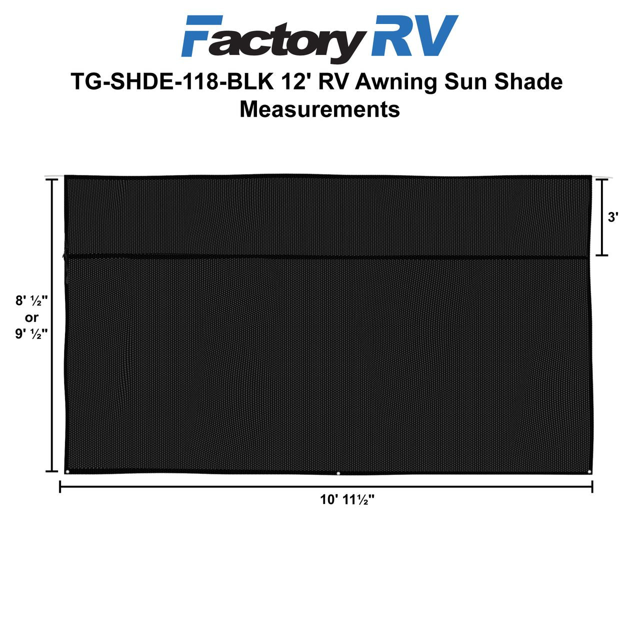 RV 12' Awning Shade Kit | 8' & 9' Drop | 10'11½" Width