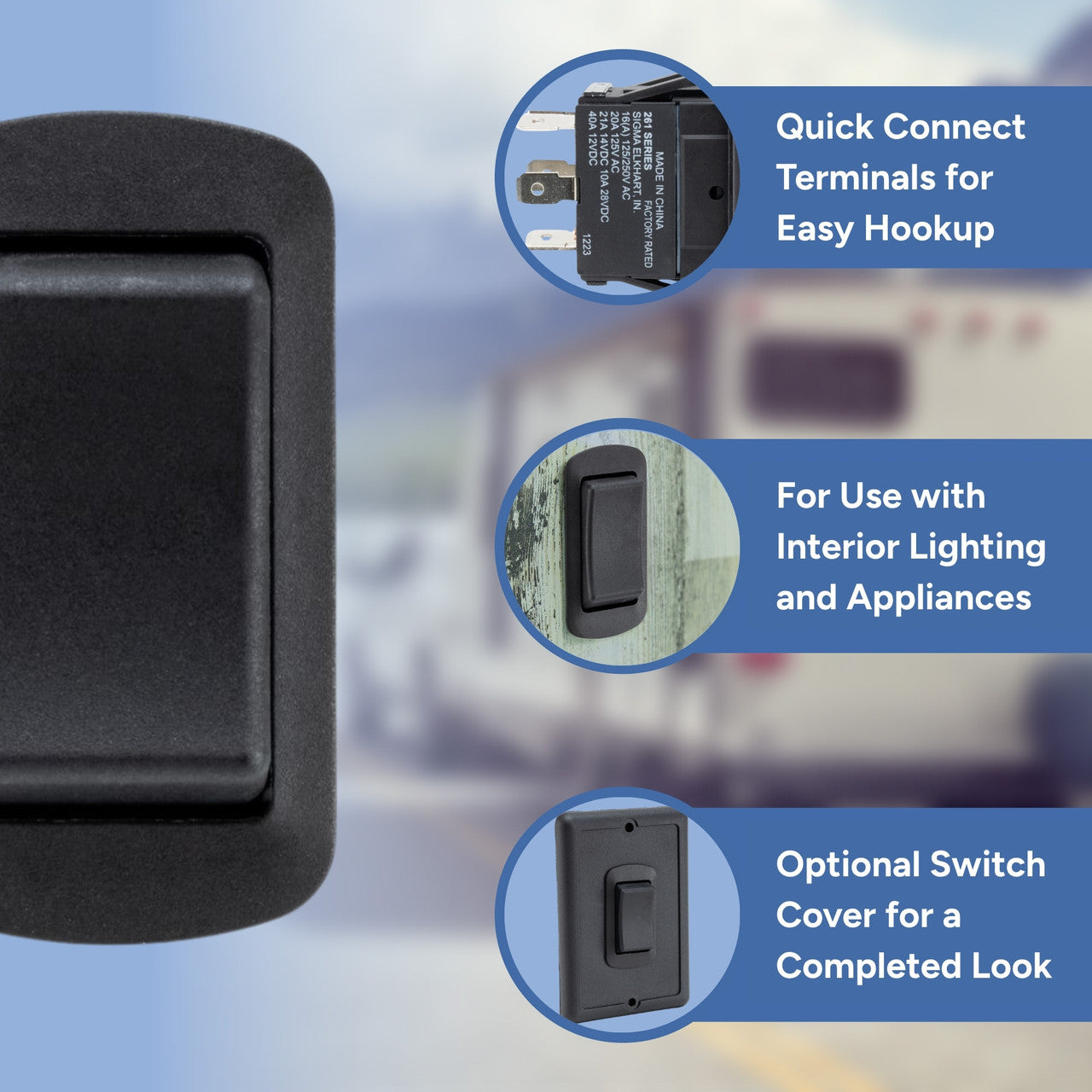 RV Switch | Momentary Rocker Double Pole and Double Throw Switch | On/Off/On