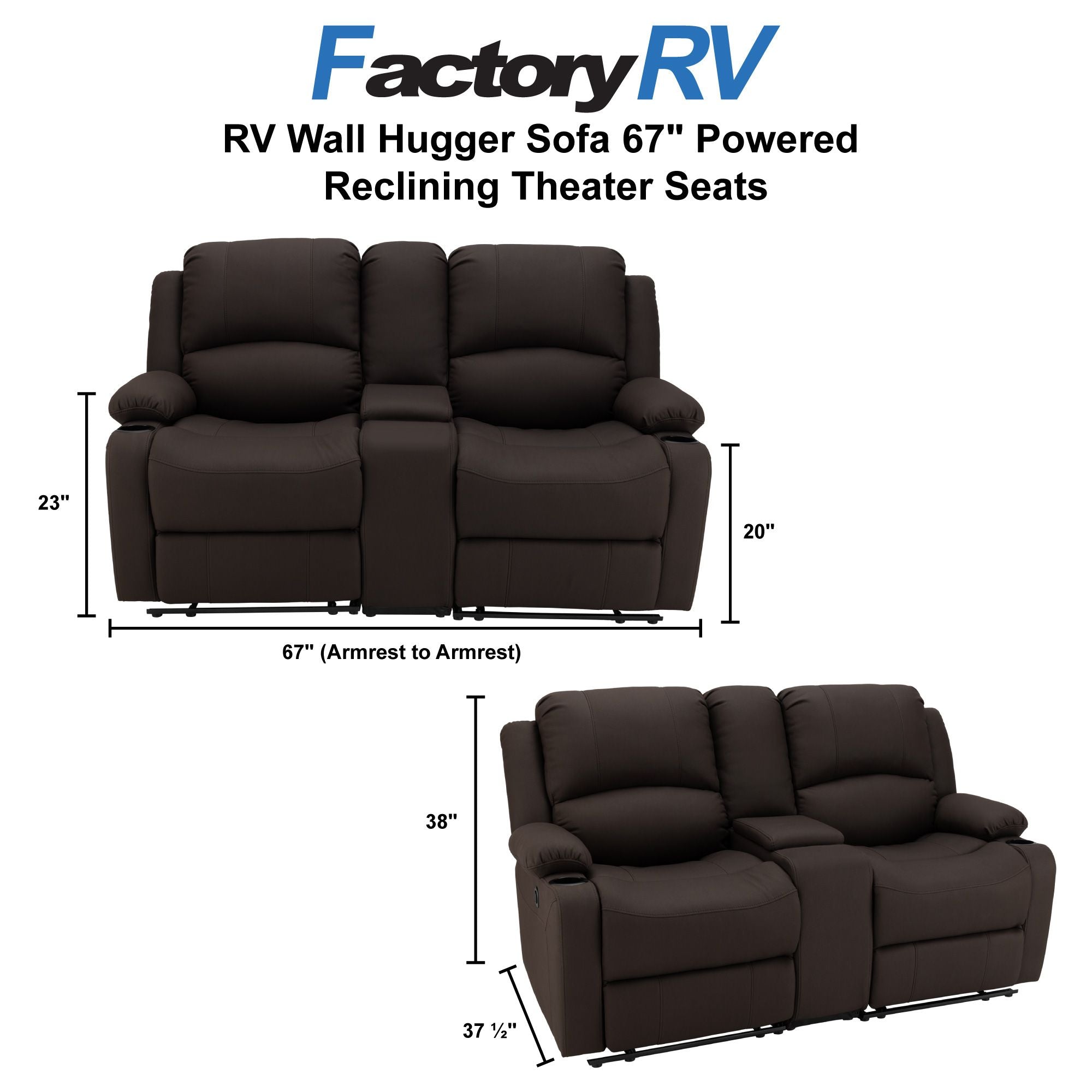 RV Wall Hugger Sofa 67" Powered Reclining Theater Seats