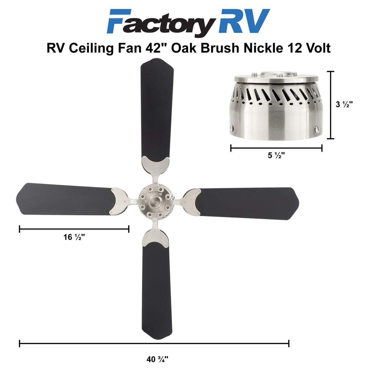 RV Ceiling Fan | 42" Black Brush Nickle | 12 Volt