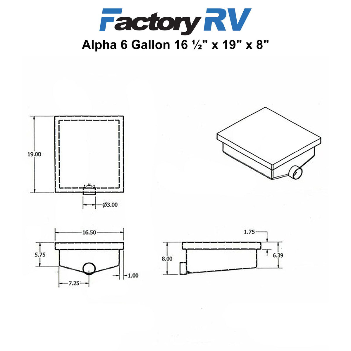 Rv black water tank 6 gallon 16 x 19 x 8 alpha factoryrv