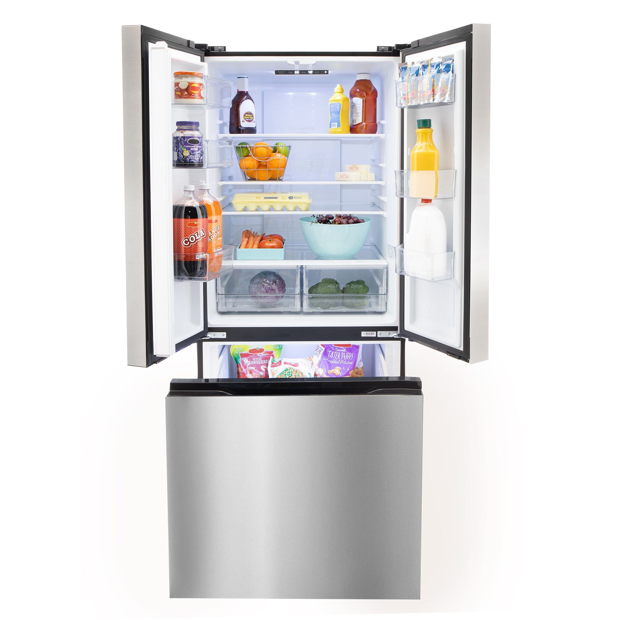 RecPro RV Refrigerator | 12V | 16 Cubic Feet | French Doors | Stainless