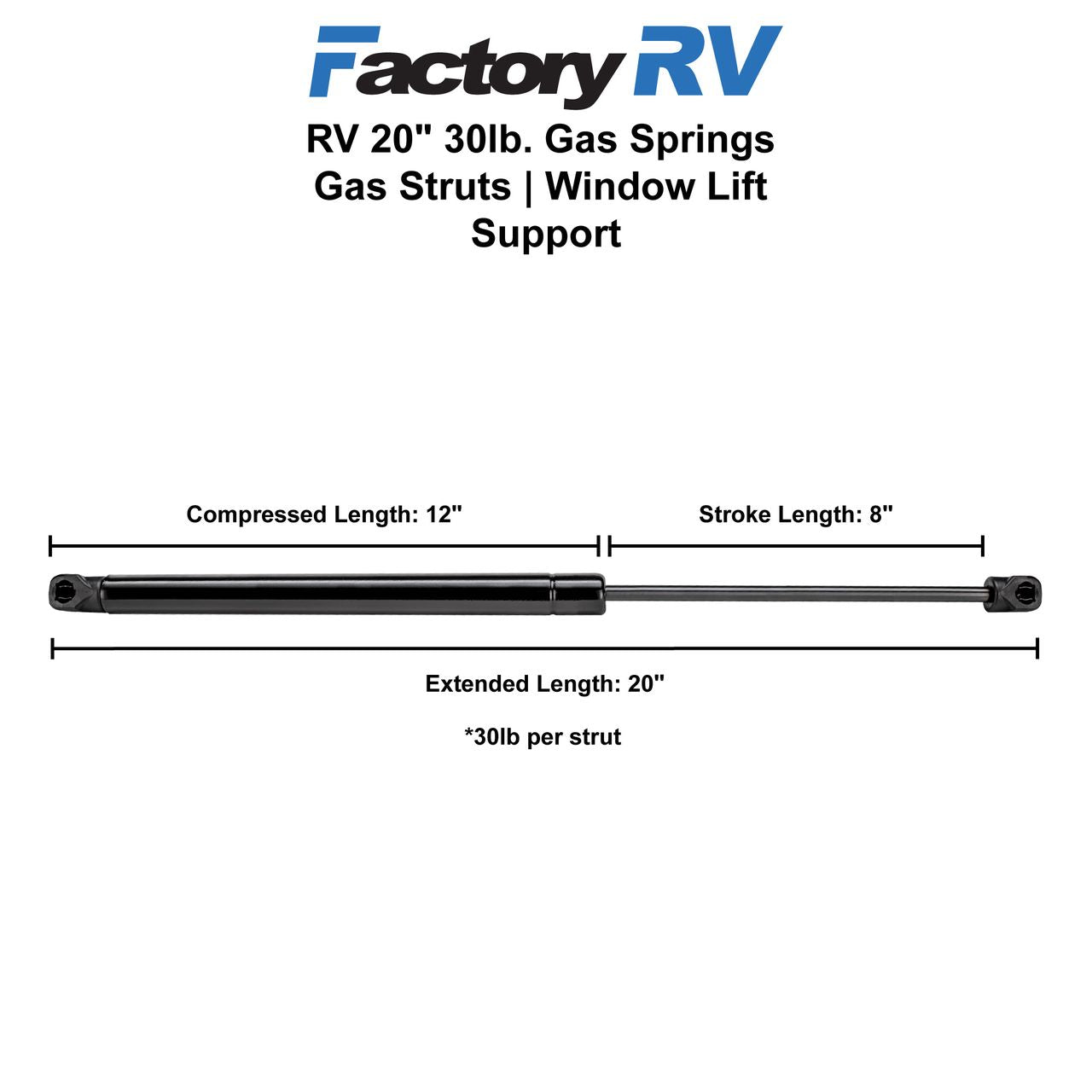Suspa RV Gas Struts | Gas Springs | 20" 30lb. | 2 Pack