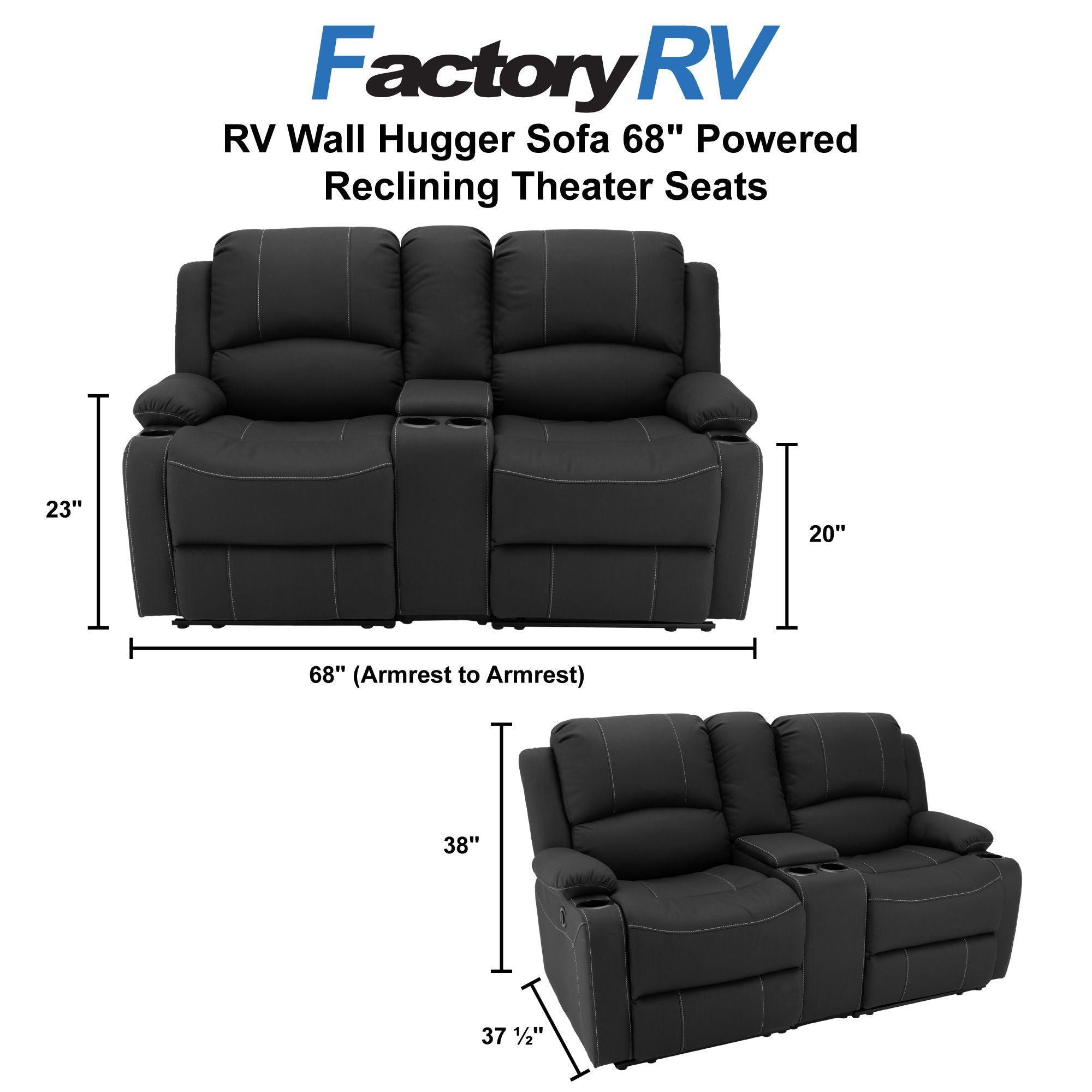 RV Wall Hugger Sofa 68" Powered Reclining Theater Seats