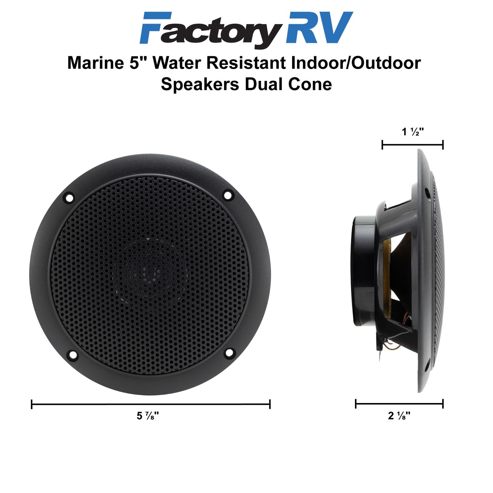 Marine Speakers 5" Indoor/Outdoor Dual Cone | Water Resistant | Pair