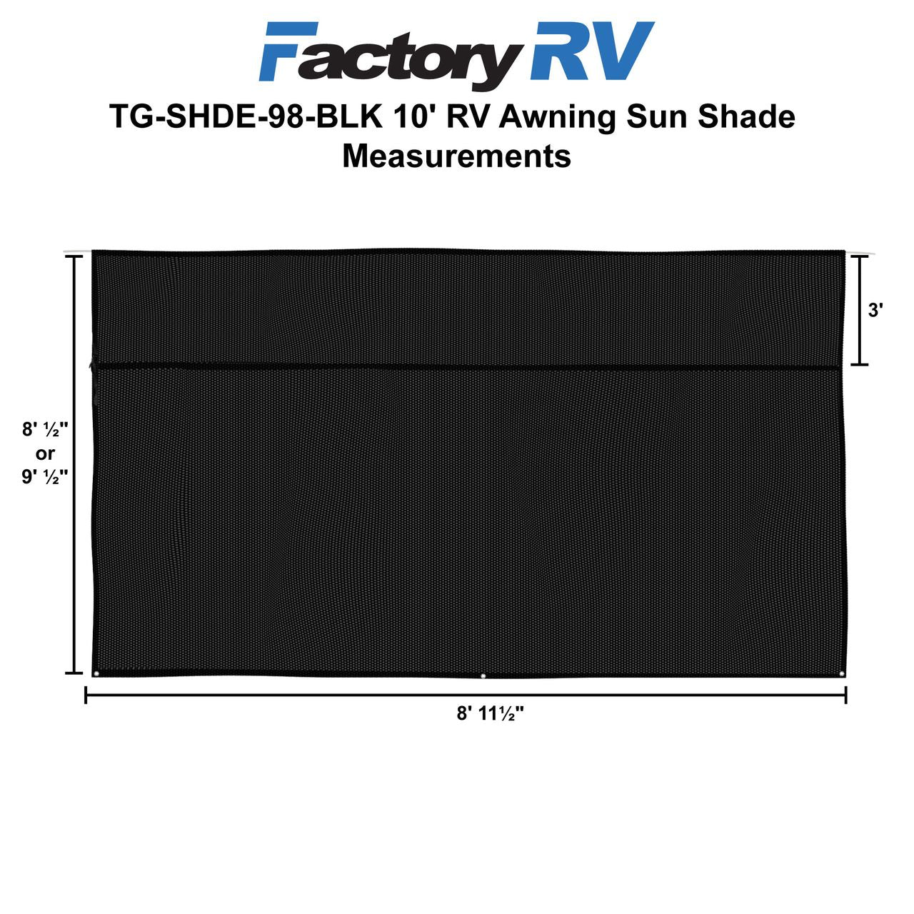 RV 10' Awning Shade Kit | 8' & 9' Drop  | 8'11½" Width