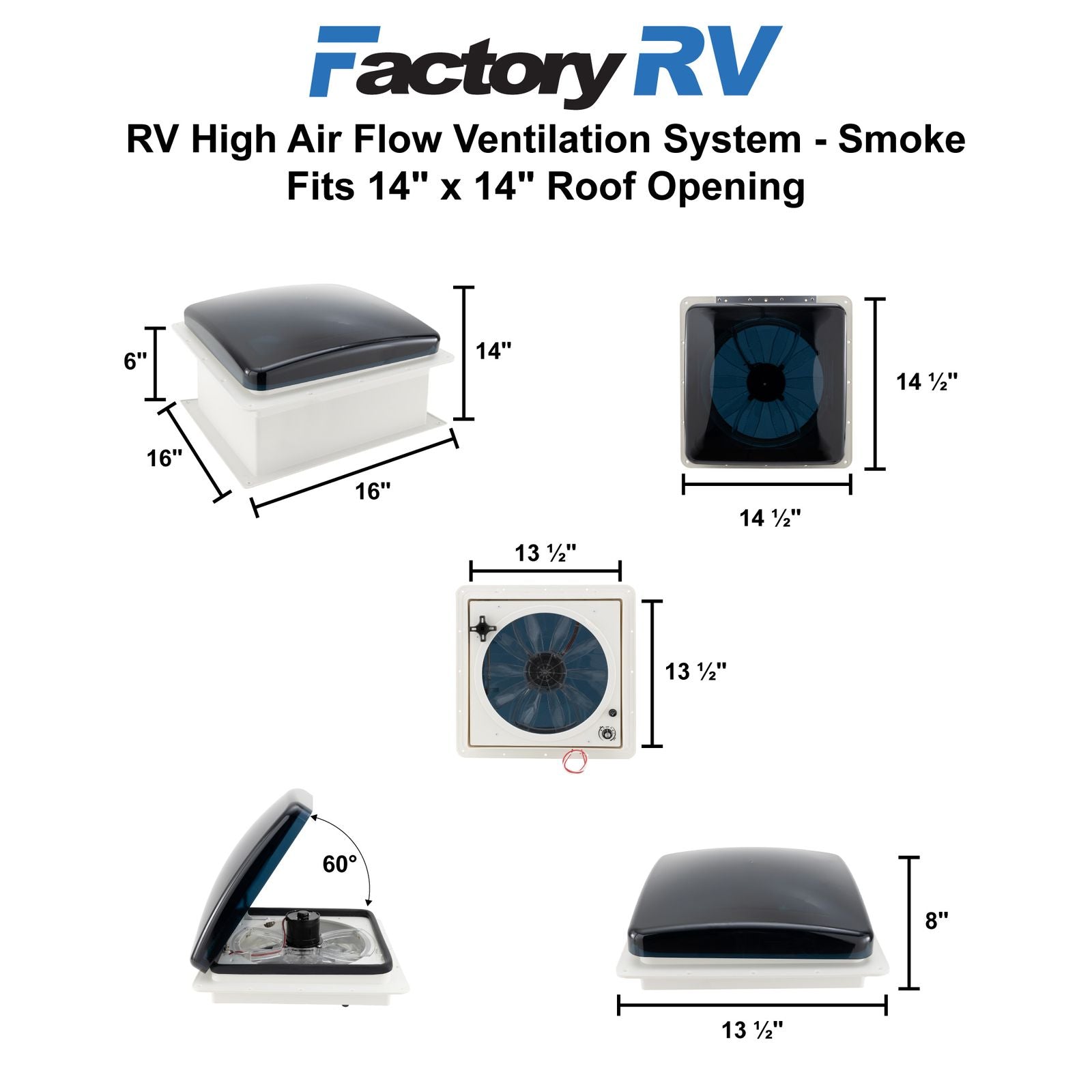 Heng's RV 12V Powered Roof Vent | 14" | Vent Fan | Smoke