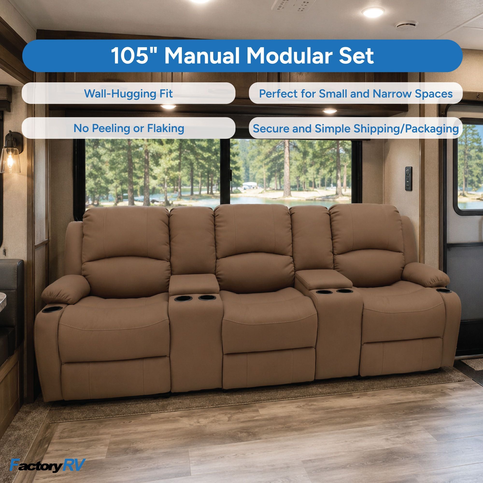 RV Wall Hugger Sofa 105" Manual Reclining Theater Seats
