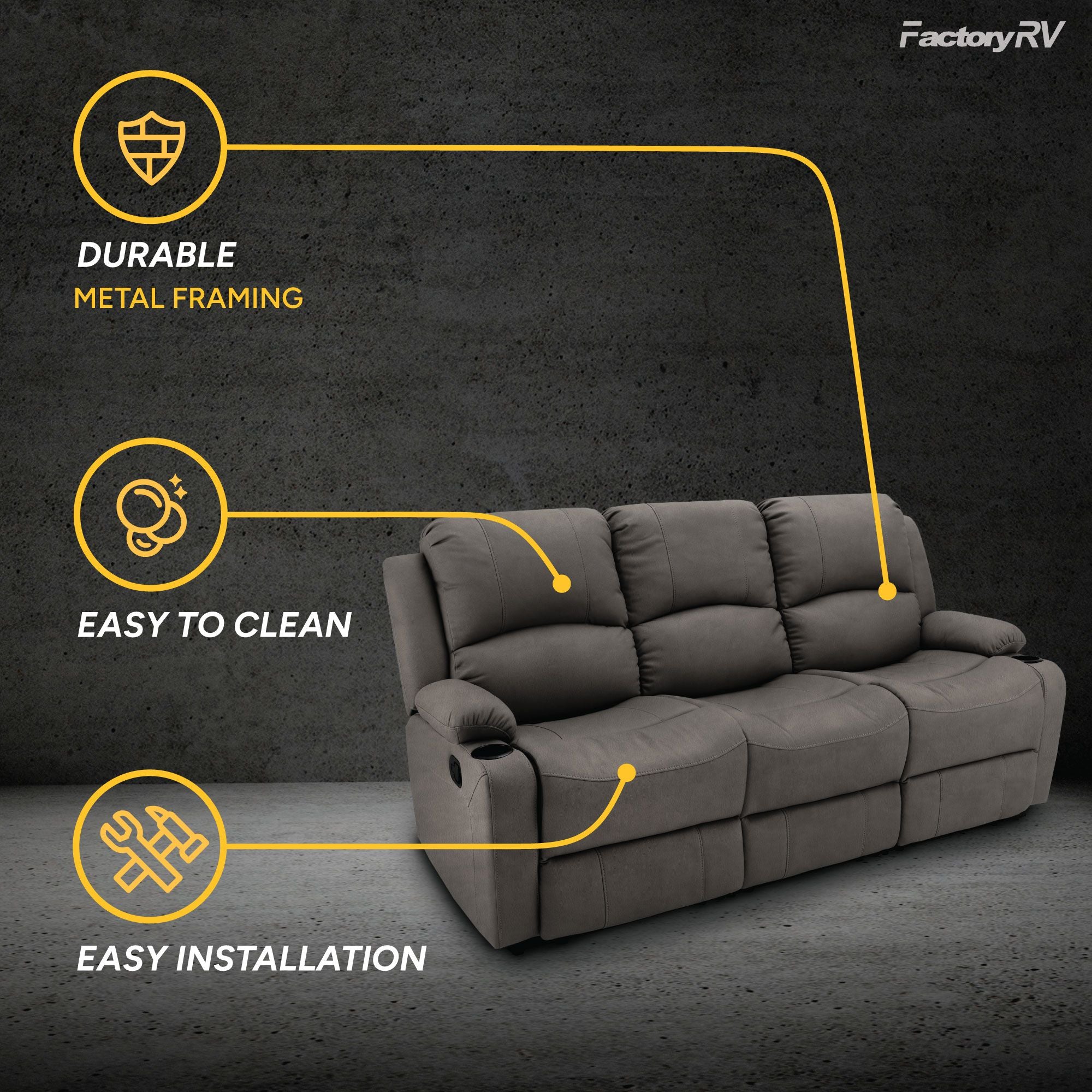 RV Wall Hugger Sofa 80" Manual Reclining Theater Seats