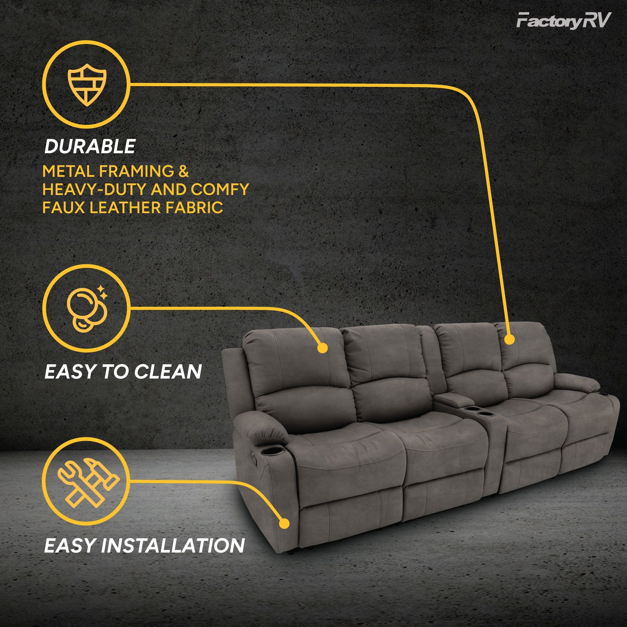 RV Wall Hugger Sofa 108" Manual Reclining Theater Seats