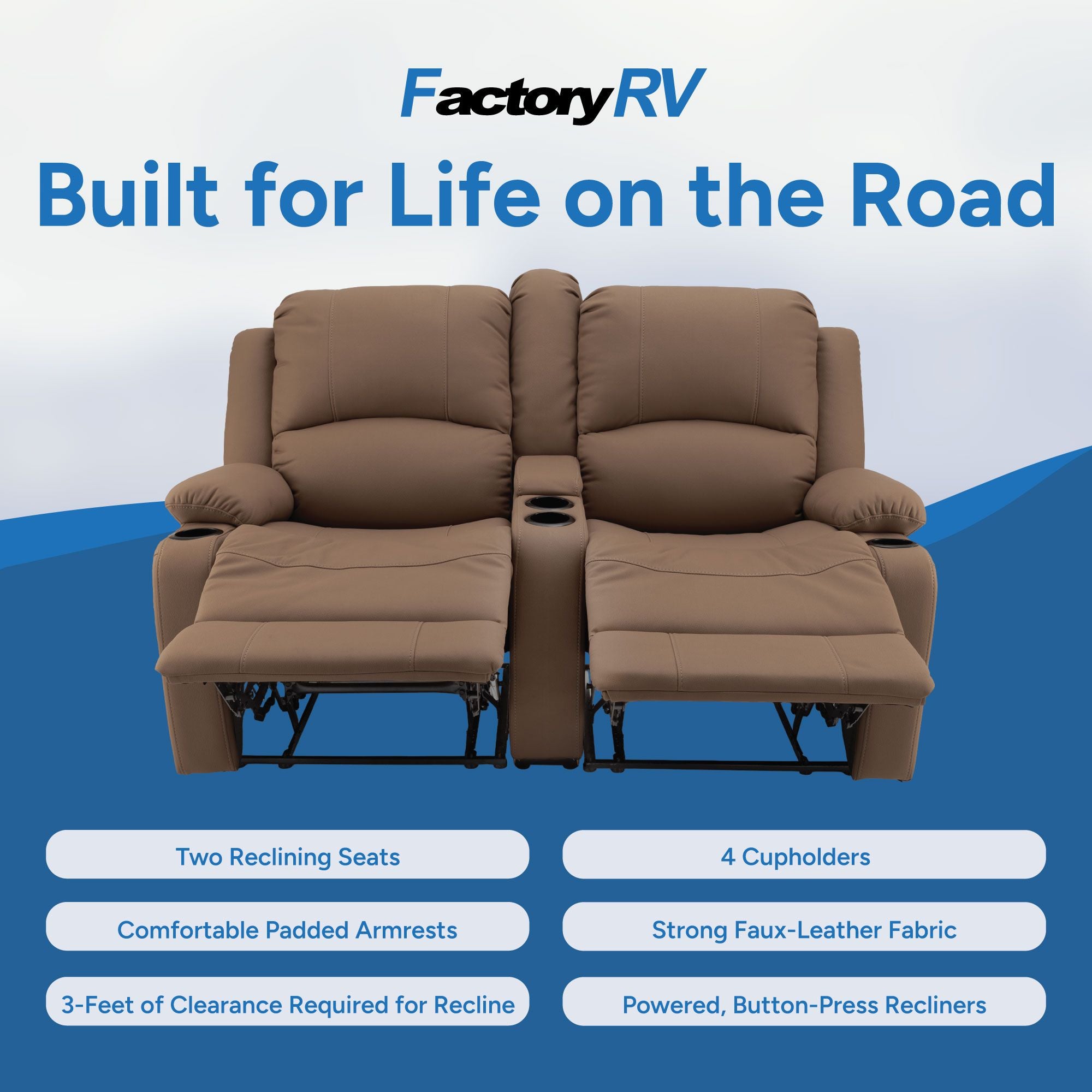 RV Wall Hugger Sofa 64" Powered Reclining Theater Seats