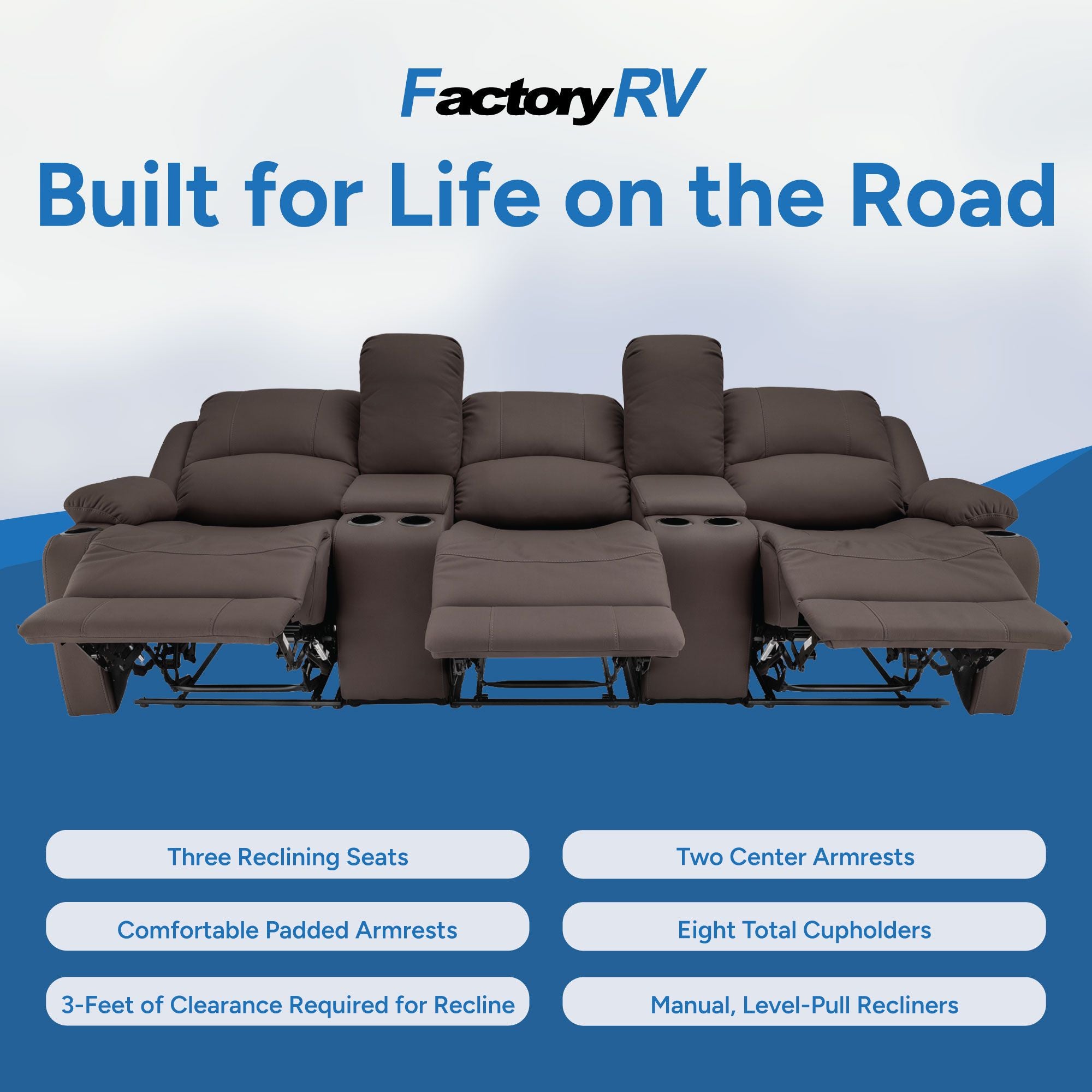 RV Wall Hugger Sofa 105" Manual Reclining Theater Seats