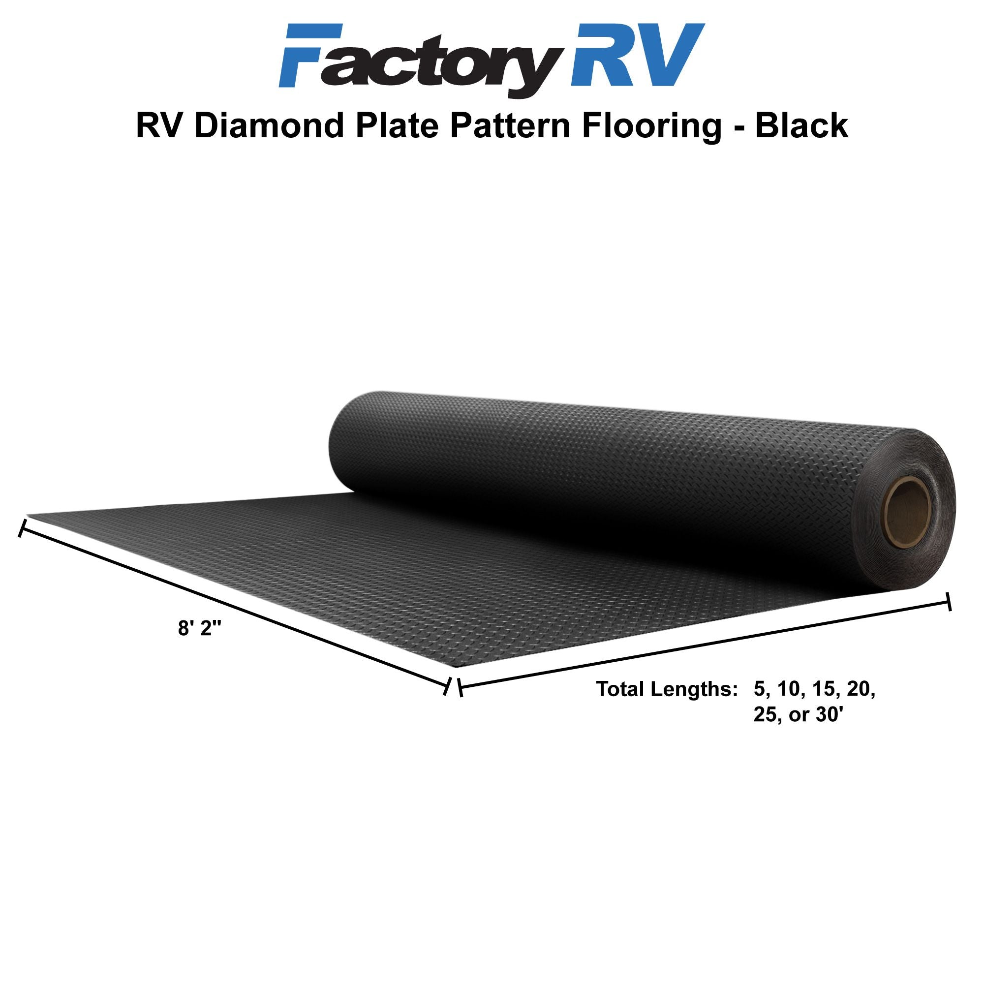 RV Flooring 8' 2" Wide | Diamond Plate Pattern | Black