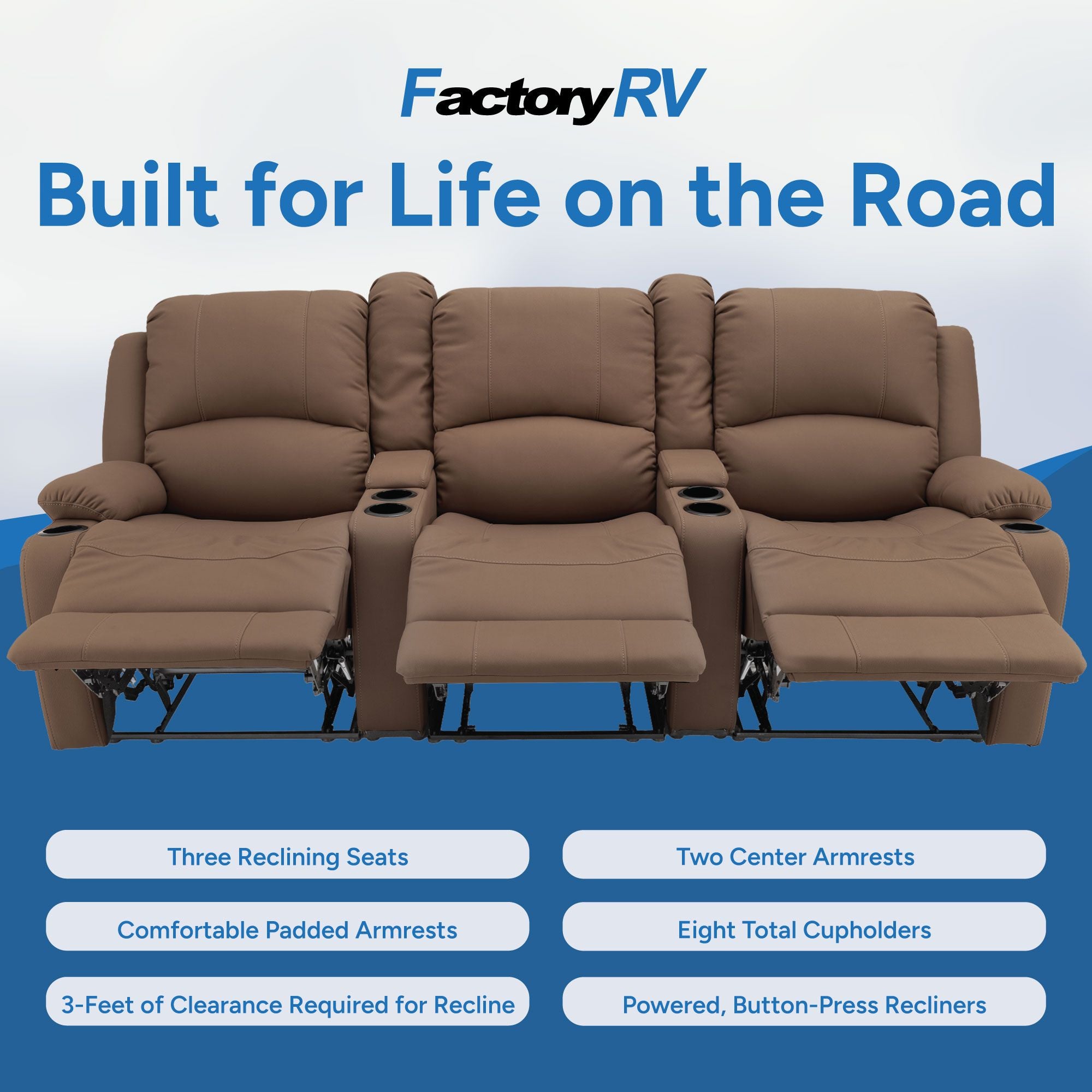 RV Wall Hugger Sofa 94" Powered Reclining Theater Seats