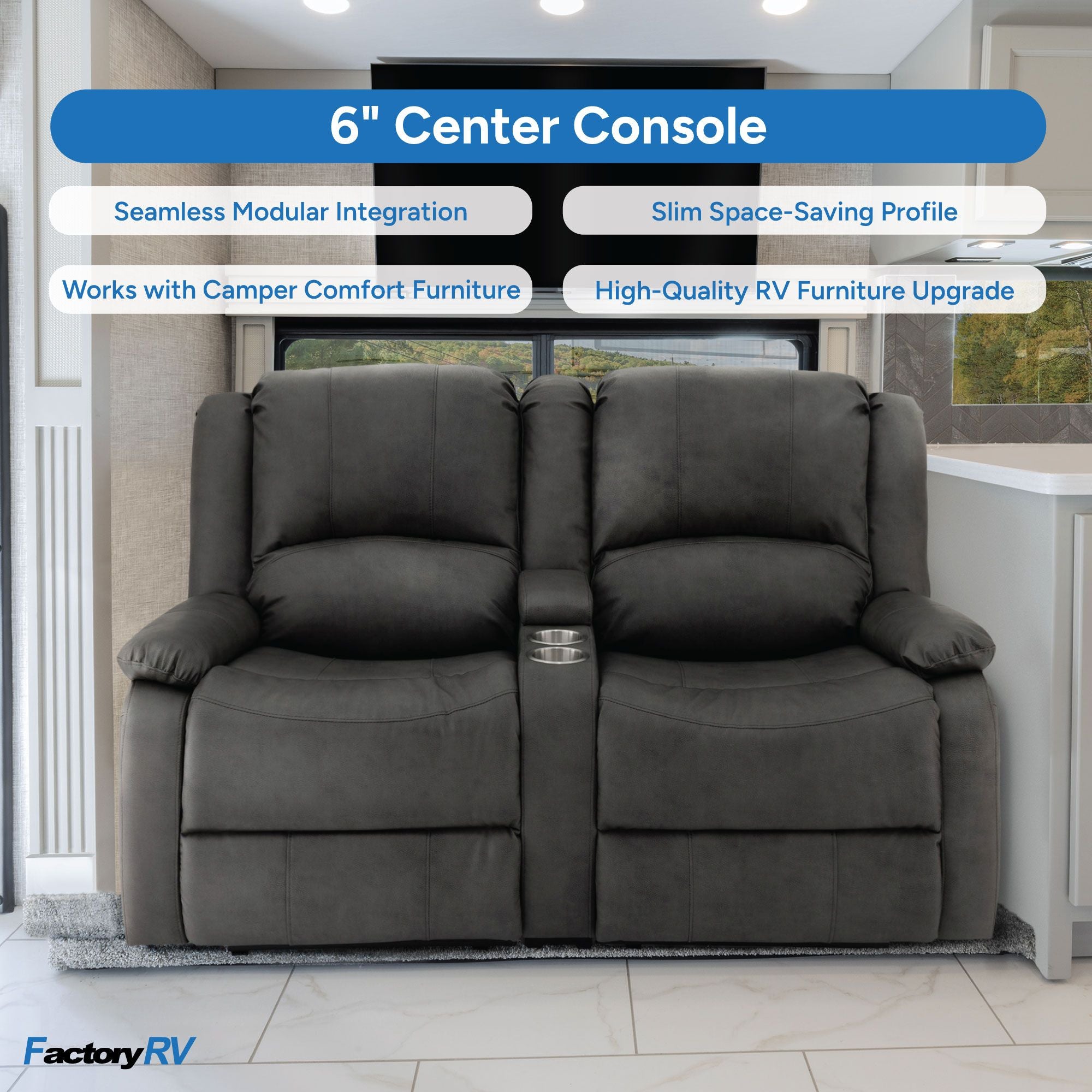 RV Sofa 6" Center Console with Cupholders and Storage