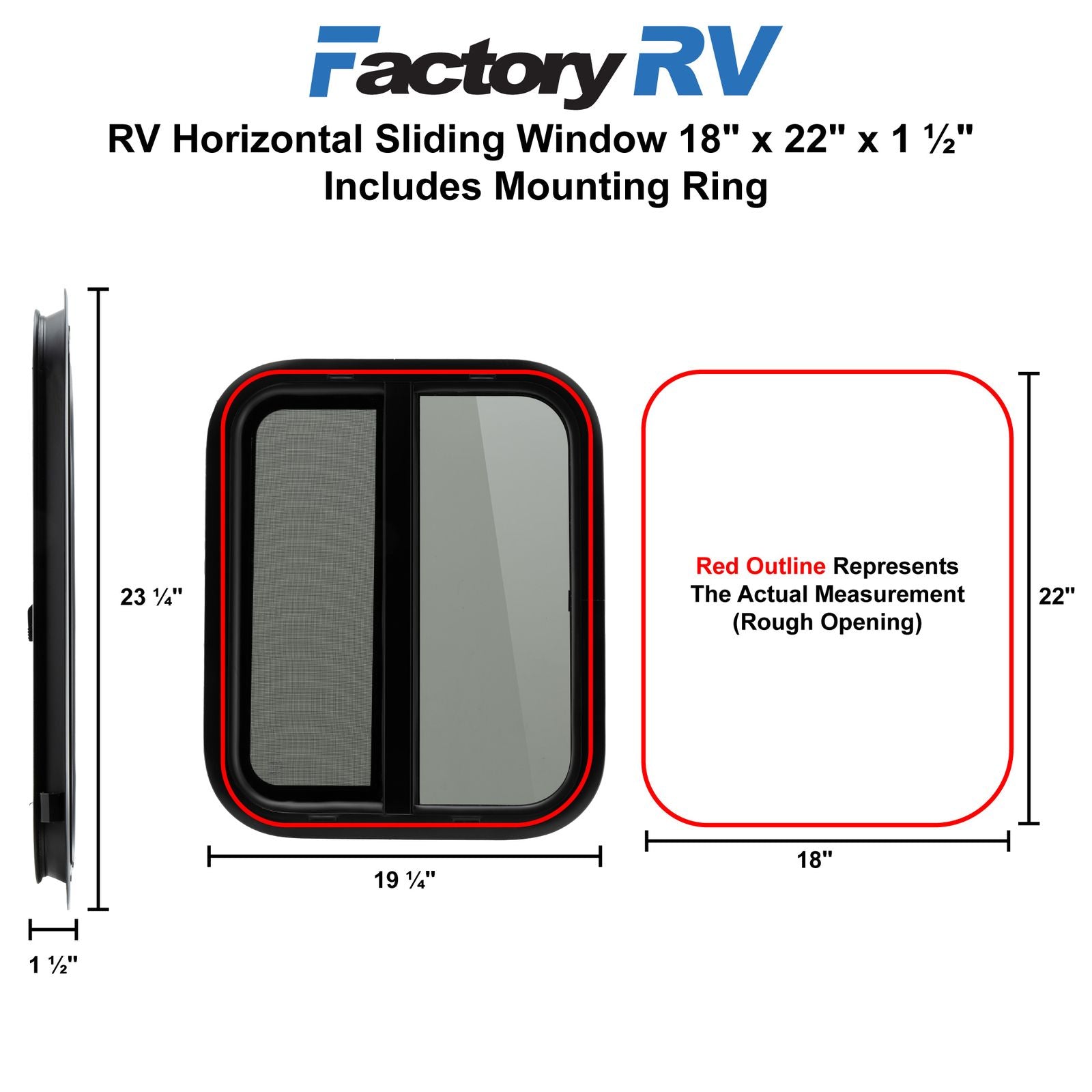 RV Window | Horizontal Teardrop | 18" x 22" x 1 ½"