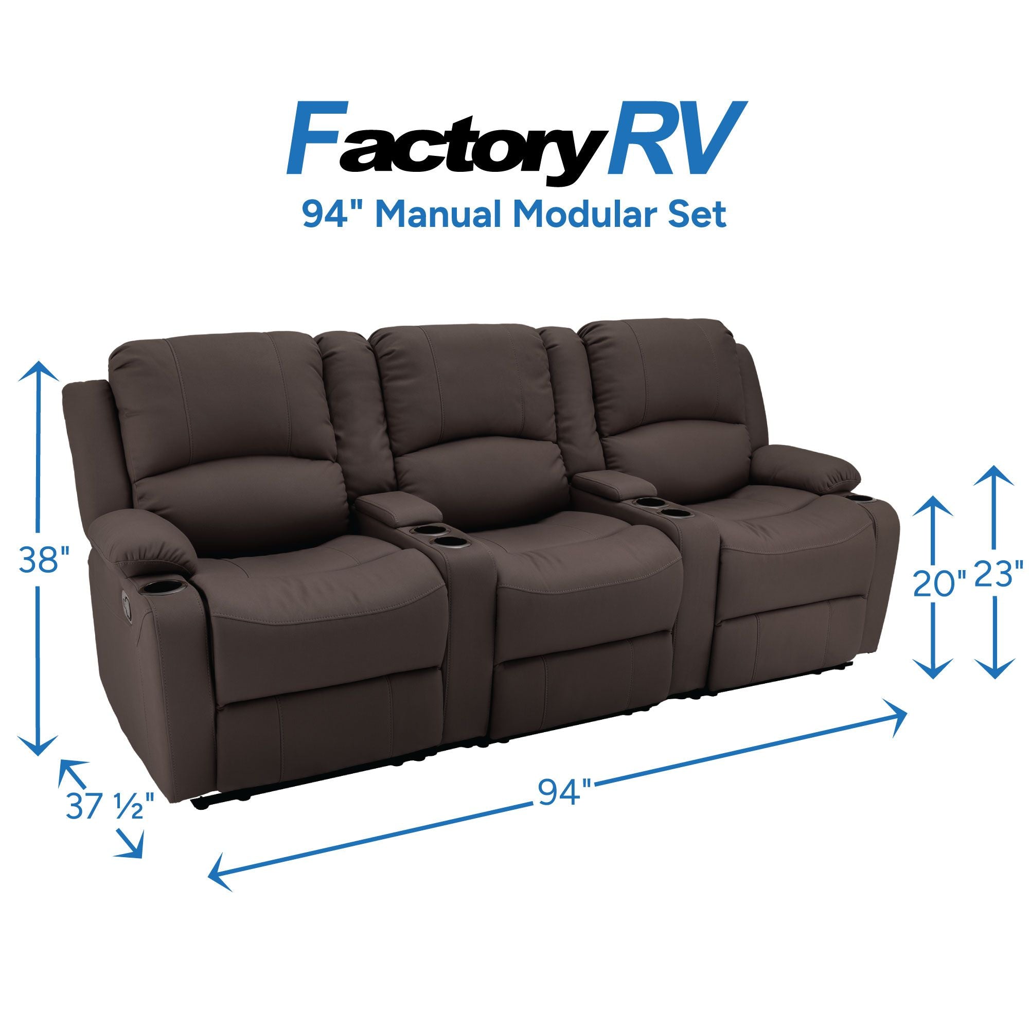 RV Wall Hugger Sofa 94" Manual Reclining Theater Seats