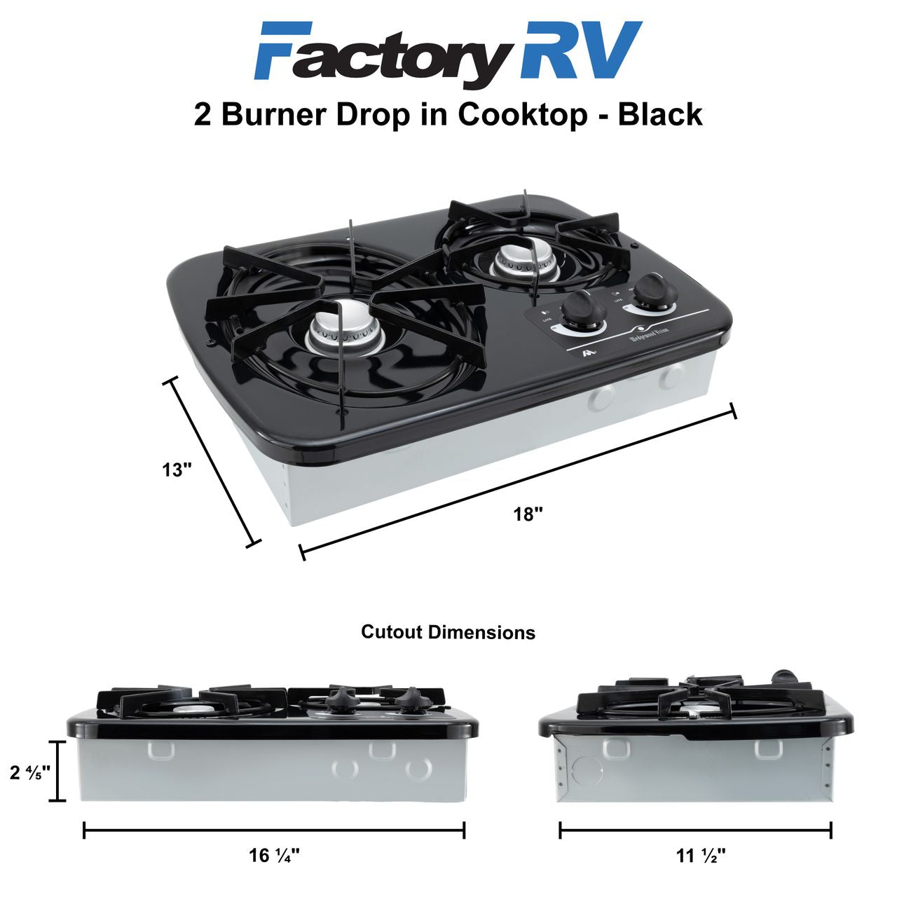 Atwood RV 2-Burner Gas Drop-In Cooktop | Black