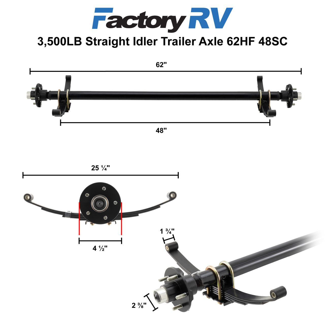 Lippert Trailer Axle 3,500LB Straight Idler | 62HF | 48SC