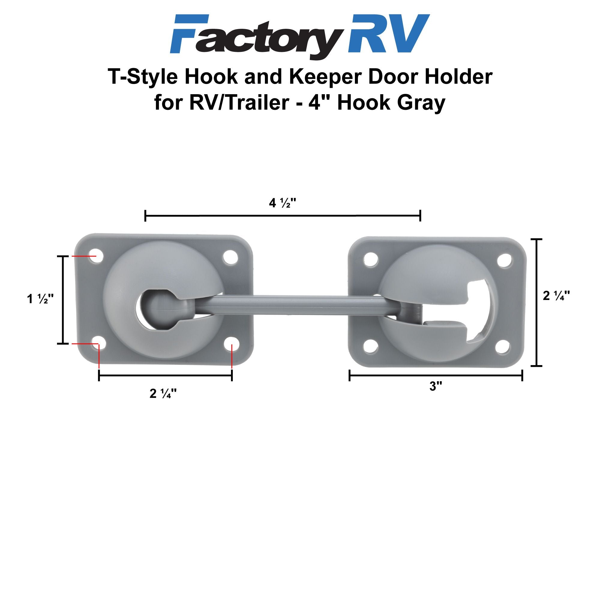 RV T-Style Door Latch | 4" Hook | Gray