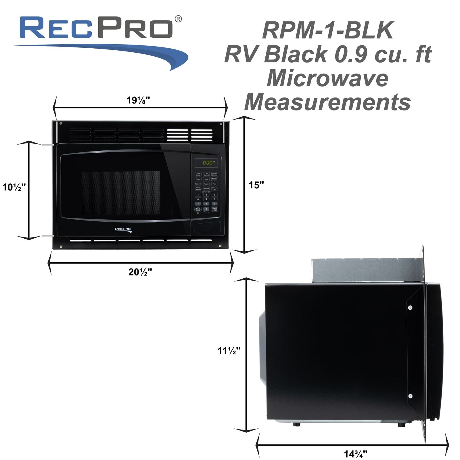 RecPro RV Microwave 1.0 CF. | Black Finish | Replaces Greystone and High Pointe